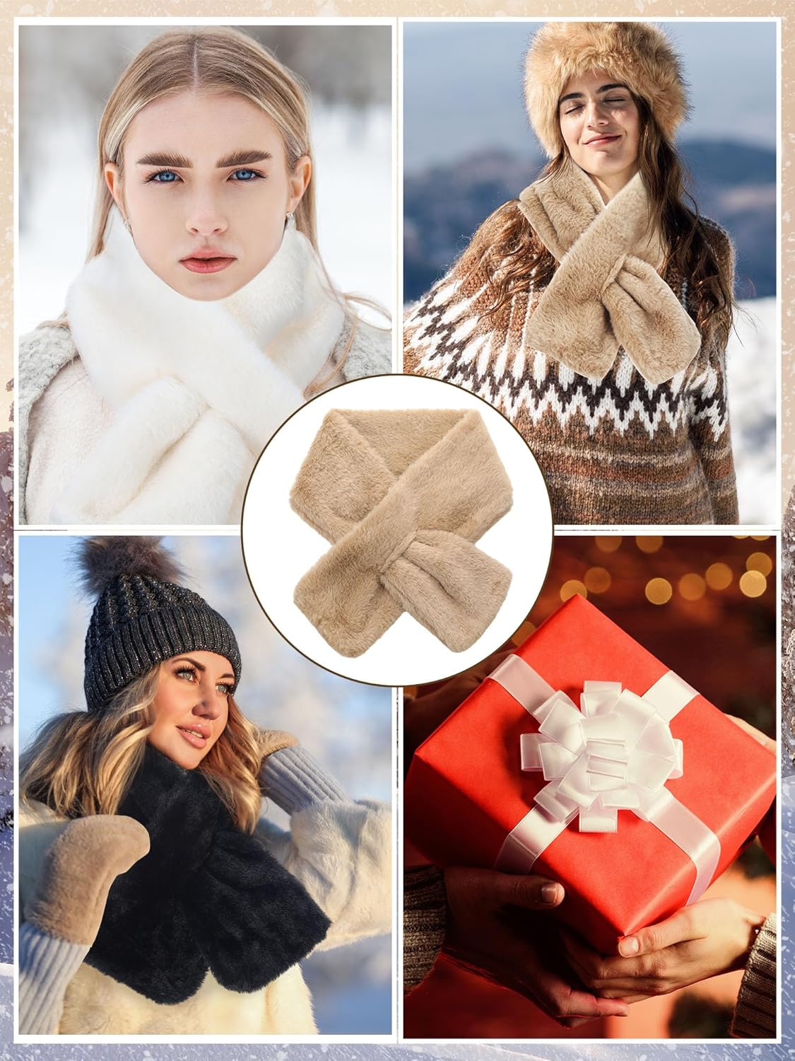 3 Pcs Winter Fur Collar Scarf for Women Solid Color Faux Fur Warm Soft Furry Wrap Scarf - Image 6