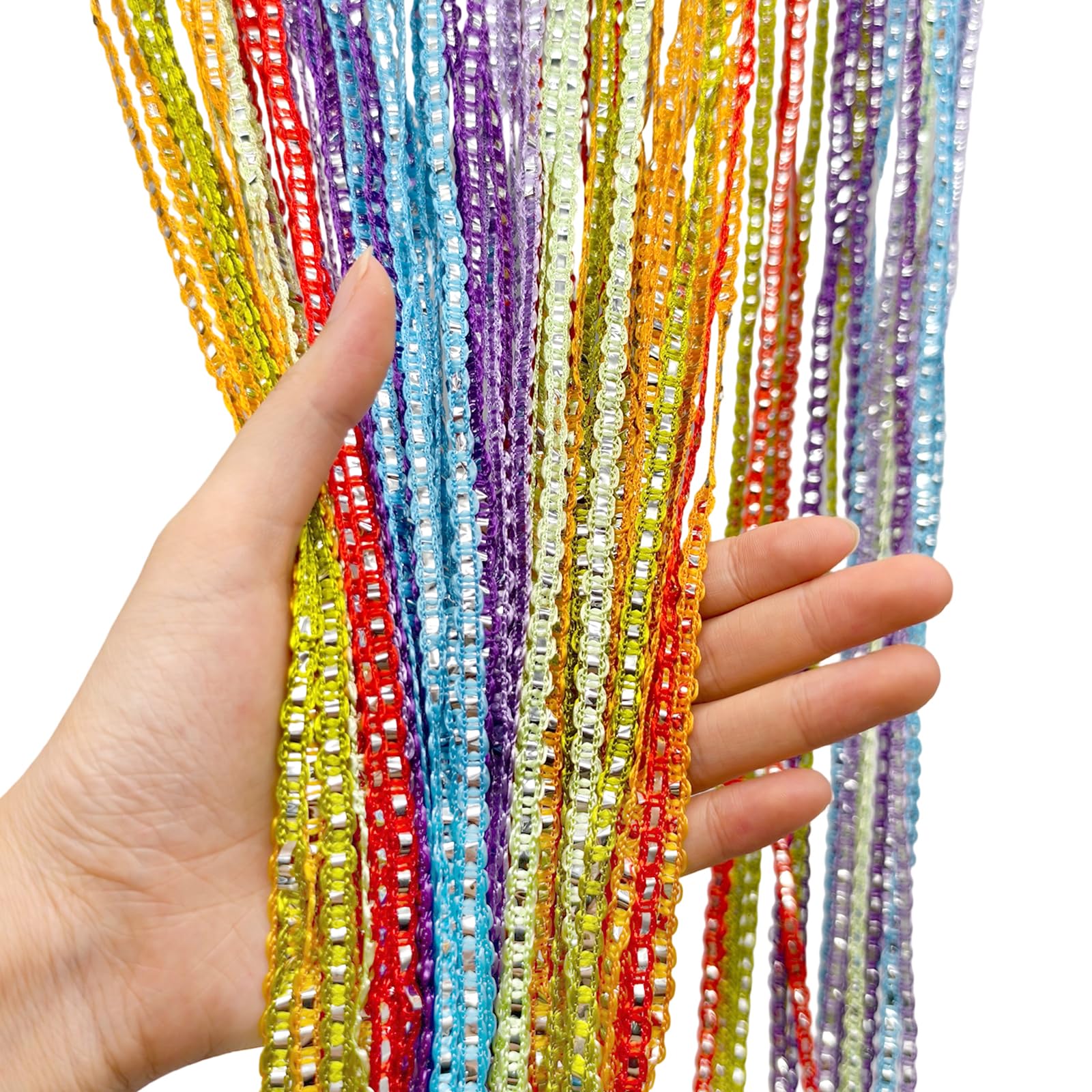 Snbuha Multicoloured String Curtain Panel, Glitter String Door Curtain, Door Wall Window Doorways Panel Fly Fly Insect Bug Screen Decorative Tassel Ribbon Strip For Living Room, Bedroom, Party (100×200 Cm Multicolor)