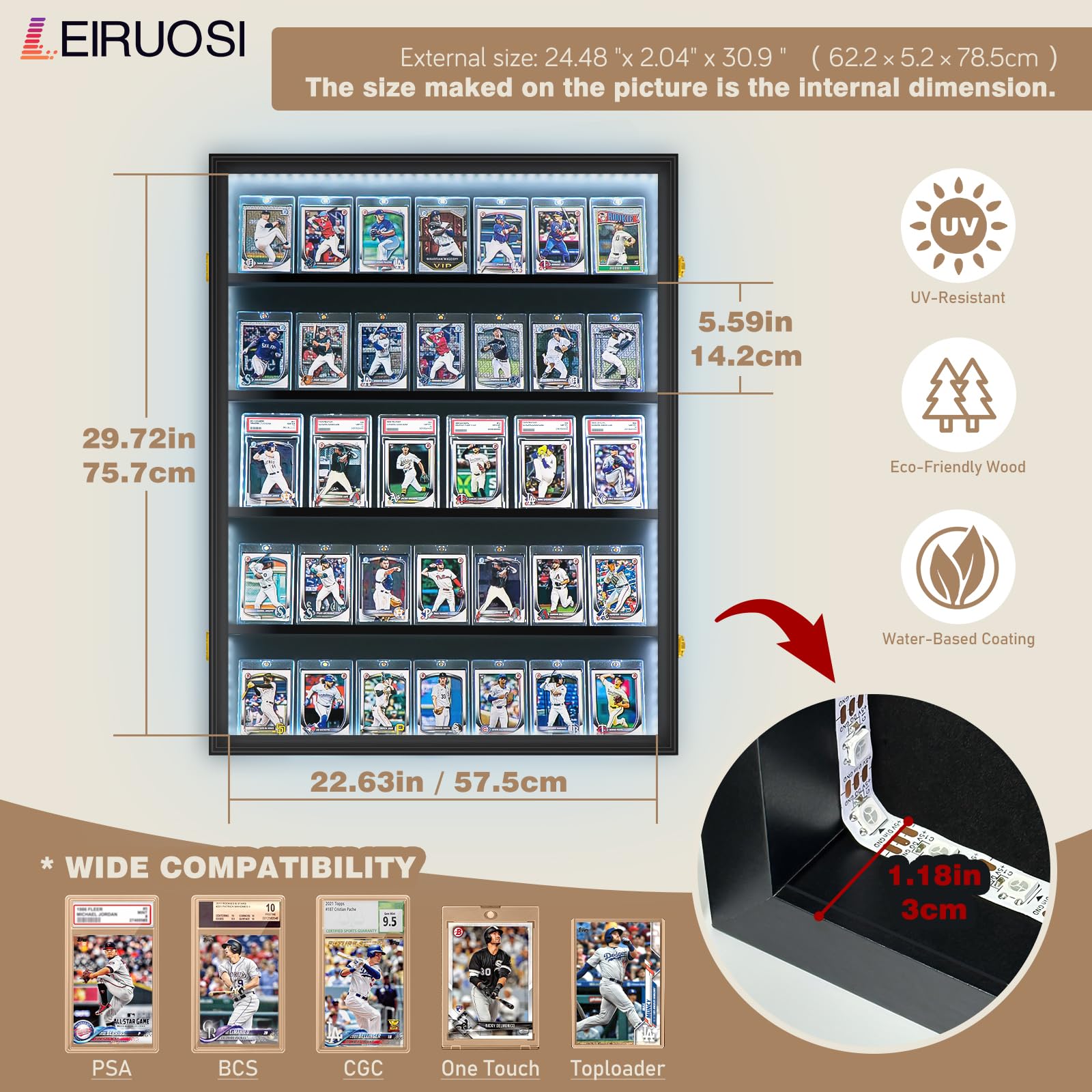 Espositore per carte da baseball, 5 ripiani, con serratura, espositore per carte collezionabili con protezione UV, espositore per carte sportive, per carte da baseball, carte da calcio, carte