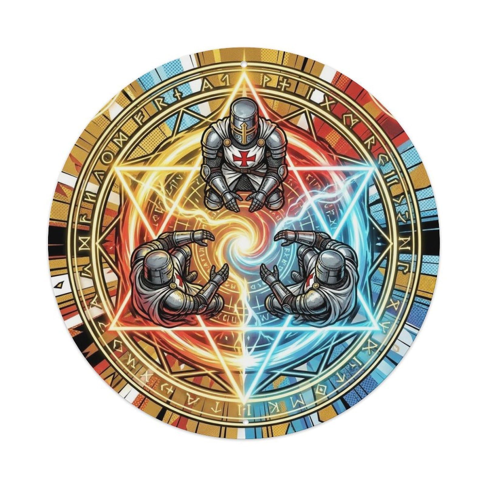 Magic Array Medieval Templar Hospitaller Teutonic Knight Order Metal Tin Sign Plaque Wall Decor for Cafe, Man Cave, Club Bar, Office, Home Garden Round Metal Poster 8x8Inch