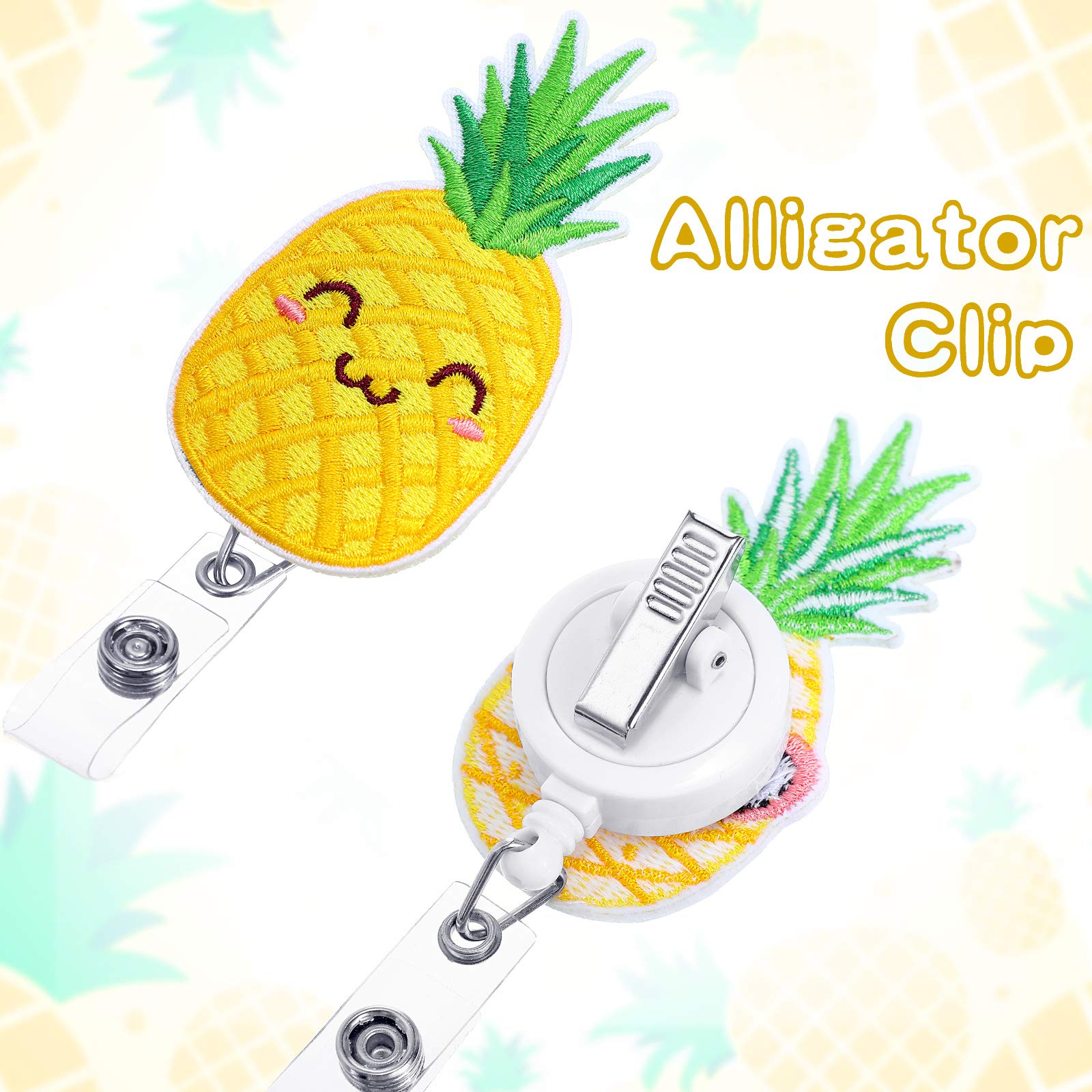 Amazon | パイナップルバッジリールホルダー 夏フェルト 刺繍 格納式