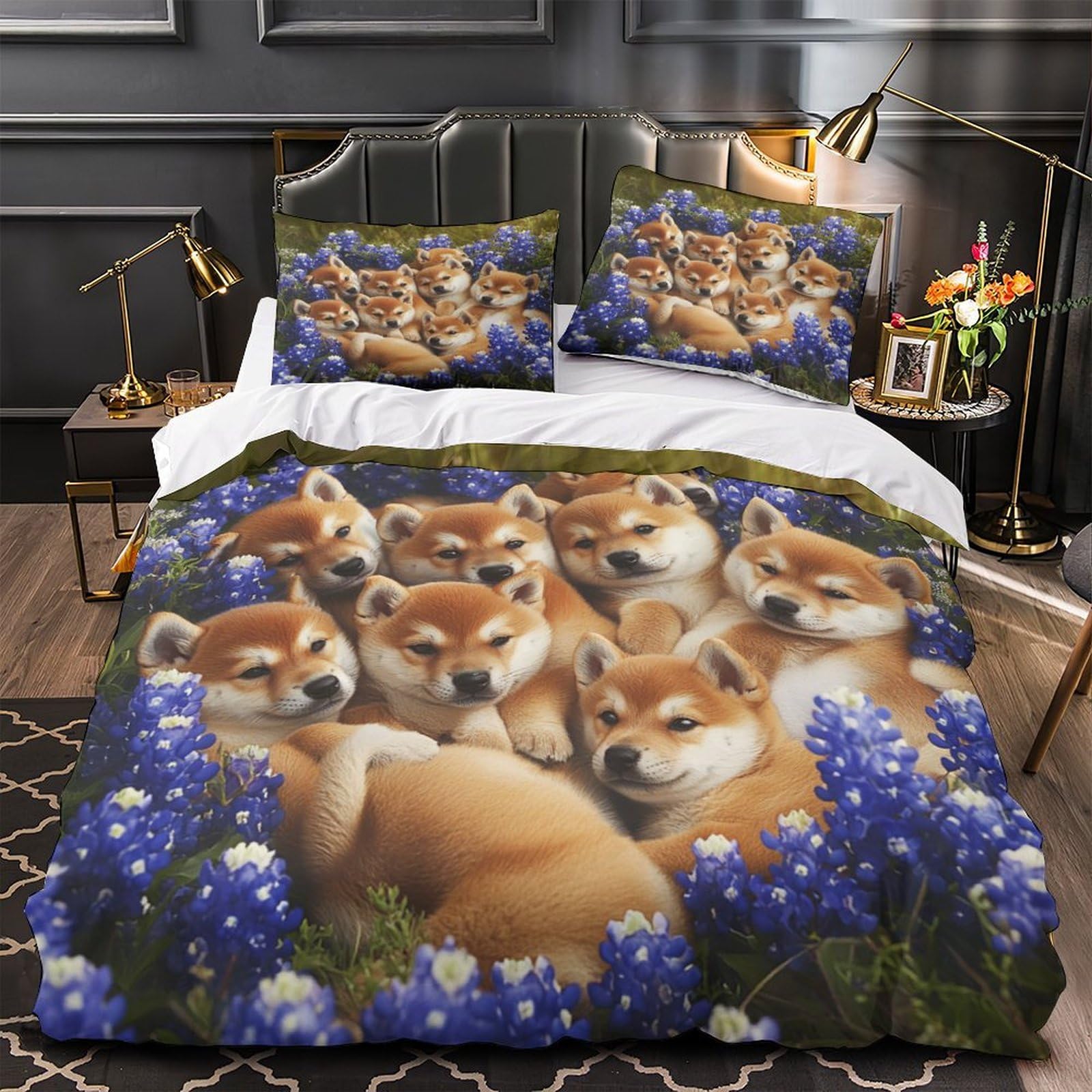Housse de Couette 3D Chiots Respirante Lit Simple Hypoallergique