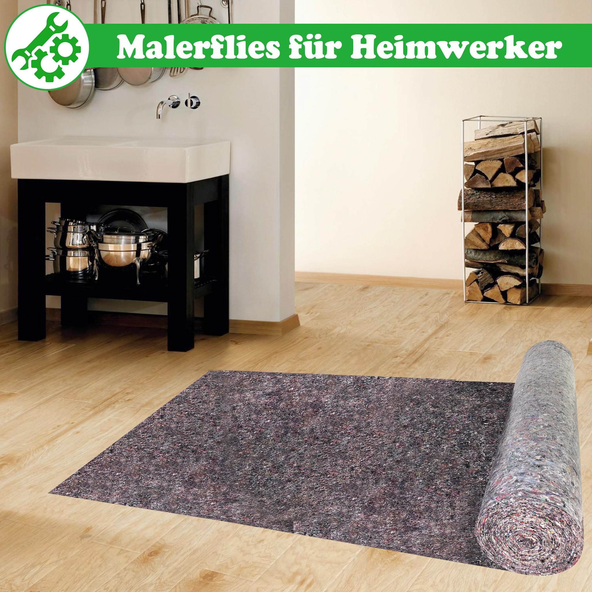 SUBTLETY Rollo de fieltro de pintor de 50 m, 180 g/m², fieltro antideslizante con resistente al agua, cubierta y protección para suelo, 1 m de ancho, paños de pintura para empapelar, bricolaje
