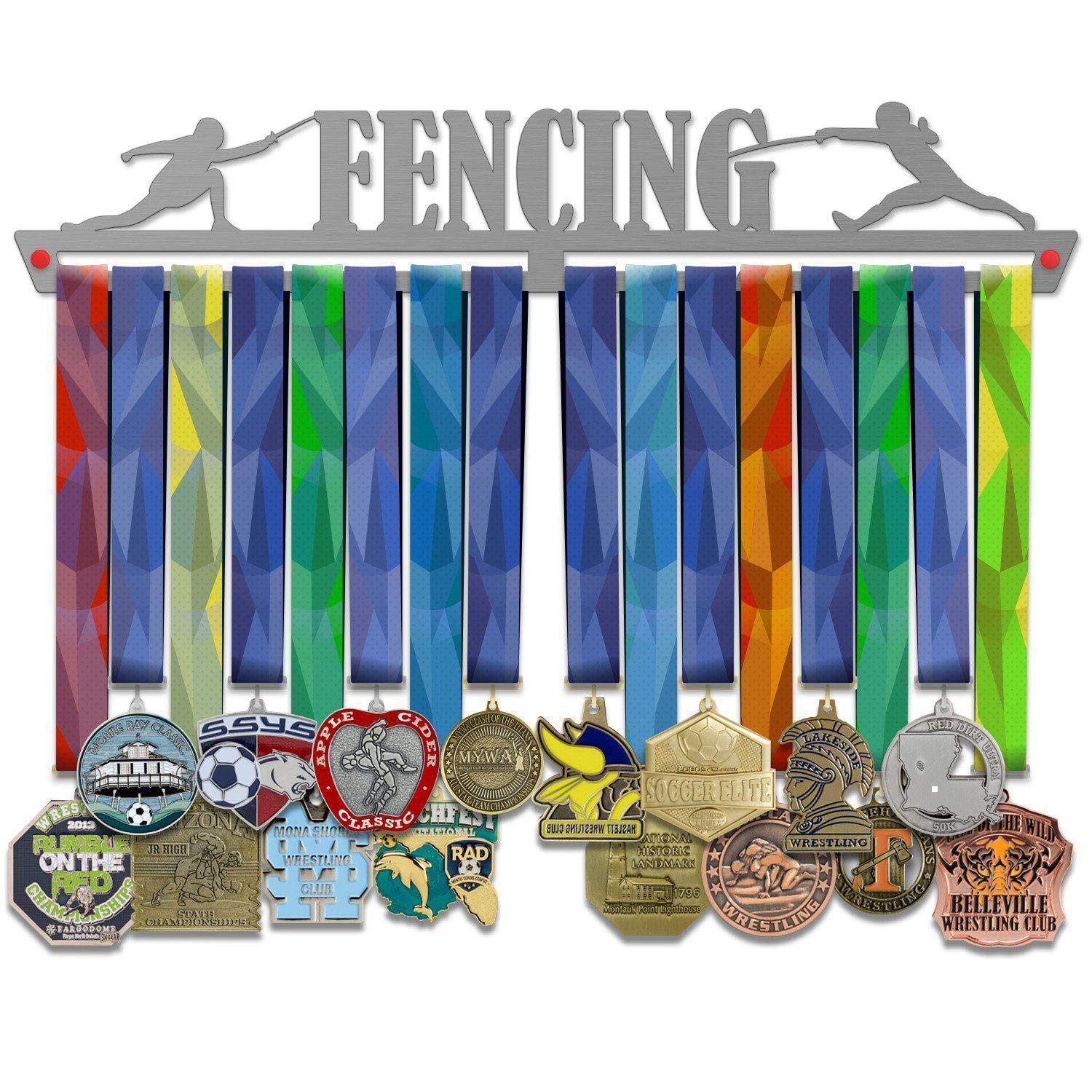 VICTORY HANGERS Fencing Medal Hanger Display - Wall Mounted Award Metal Holder - 100% Stainless Steel Rack for Champions