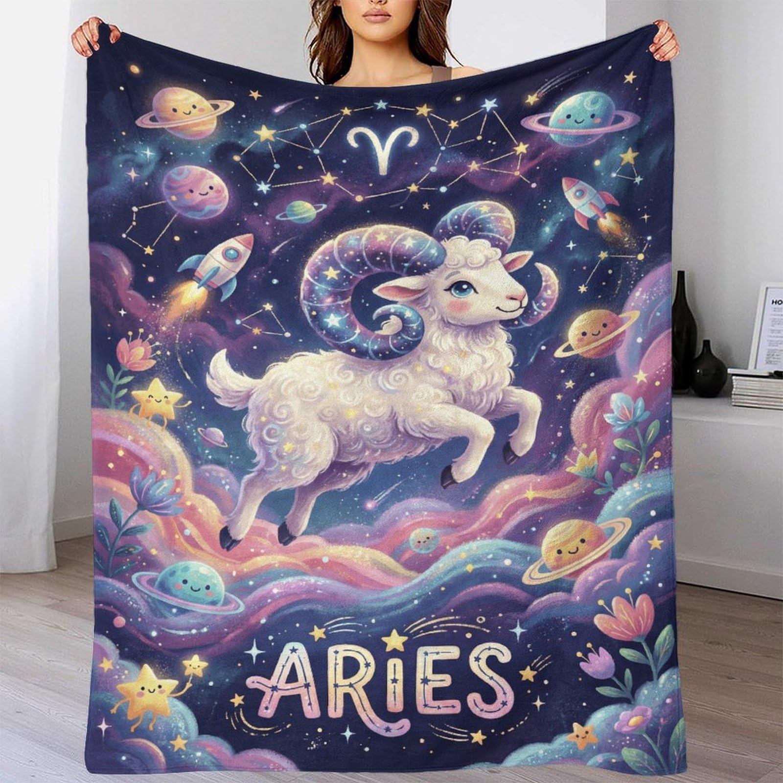 W7C8U2X3 Aries Zodiac for for Flannel Throw Blanket, Reading Couch Use