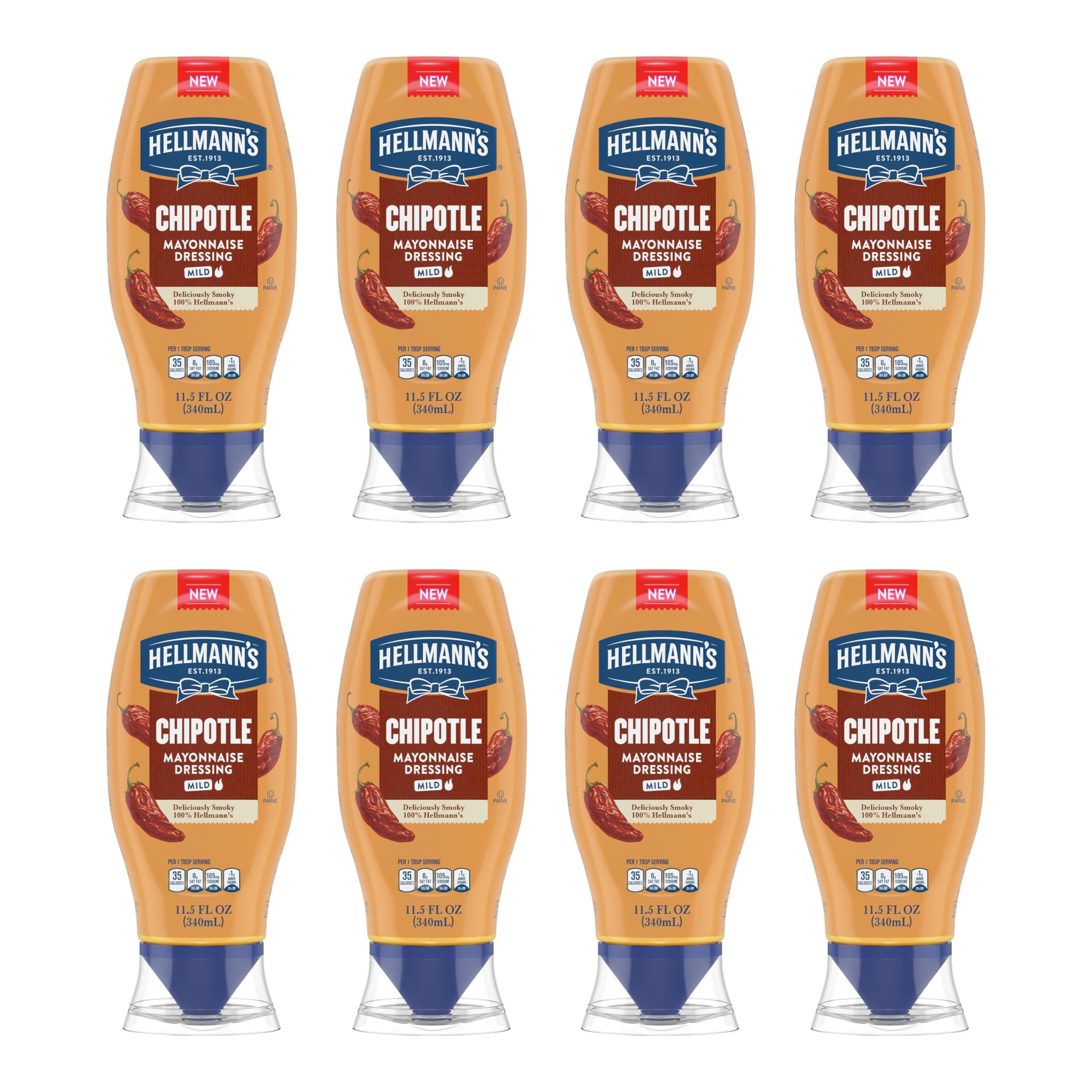 HELLMANN'SMayonnaise Dressing 8 Count Mild Chipotle for Tacos, Grilled Chicken Sandwiches & More, with Real Ingredients & No Artificial Flavors, 11.5 oz