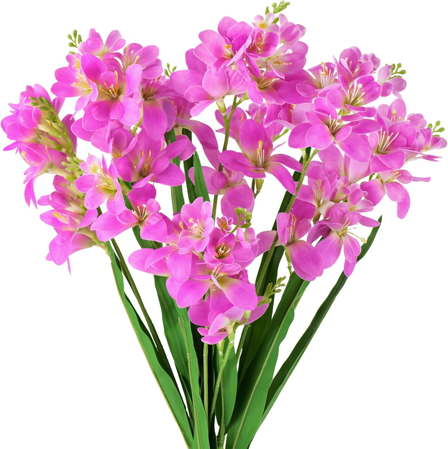 FiveSeasonStuff Real Touch Tall Magenta-Licious Freesias Artificial Flowers Arrangements (6 Stems) Bridal Wedding Bouquet & Floral Decorations for Home Décor