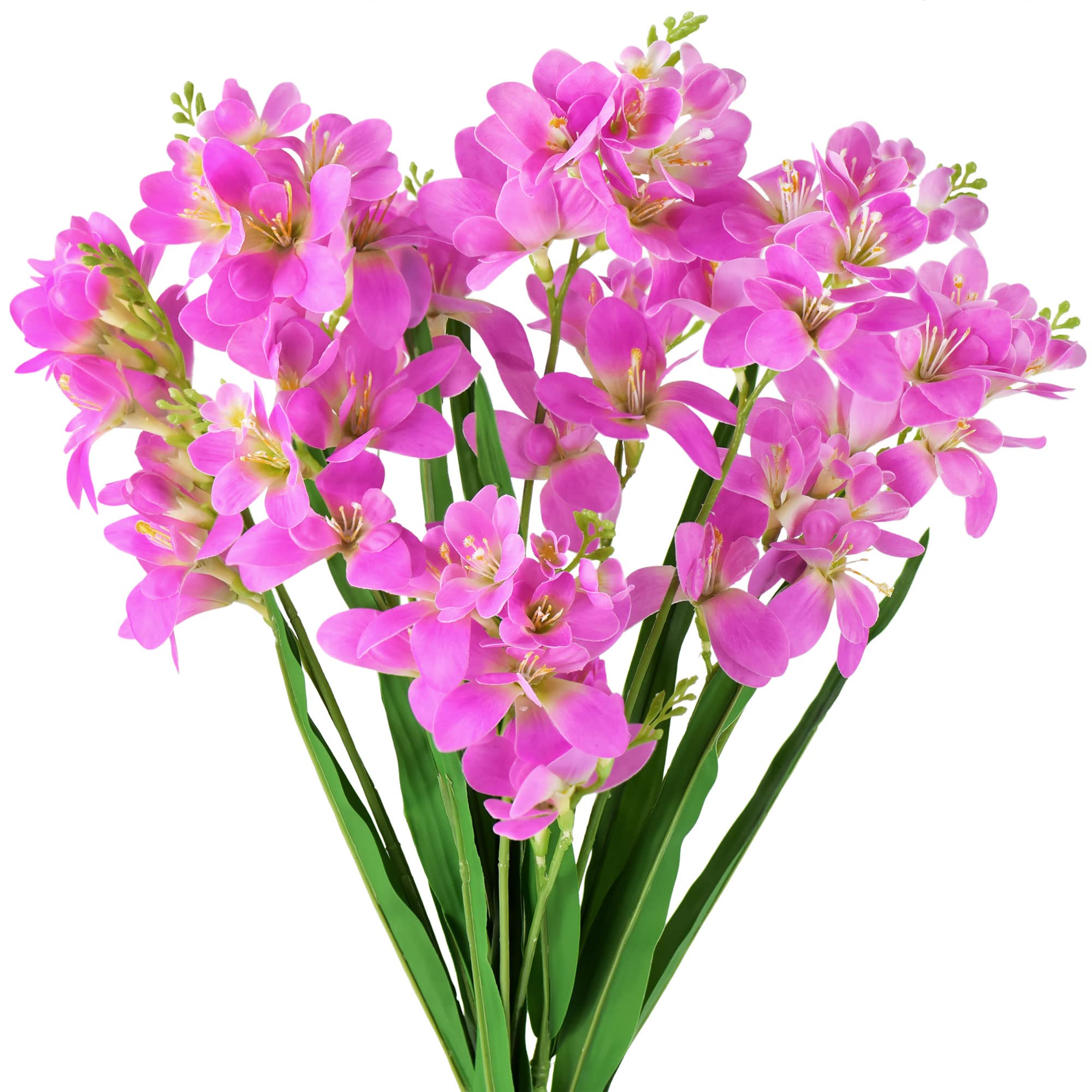 Fiveseasonstuff Magenta Real Touch Tall Freesia Artificial Flowers Arrangements (6 Stems) Bridal Wedding Bouquet & Floral Decorations For Home Décor (Magenta)