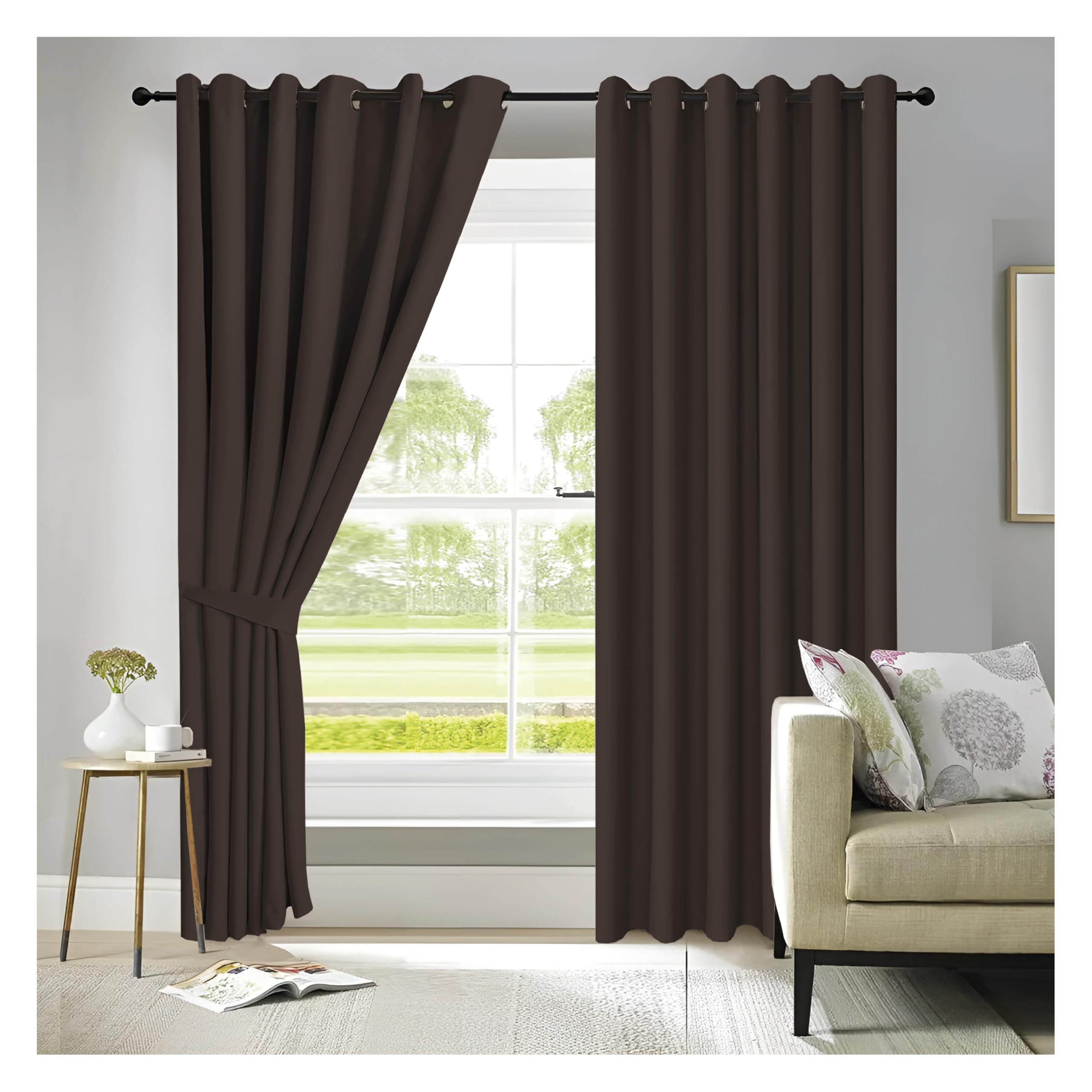 APEX FURNISHINGS Brown Blackout Curtains for Bedroom 108 Inch Drop Thermal Insulated Eyelet Curtains & Drapes for Window Treatment & Living Room, 2 Panels (90x108 Inches)