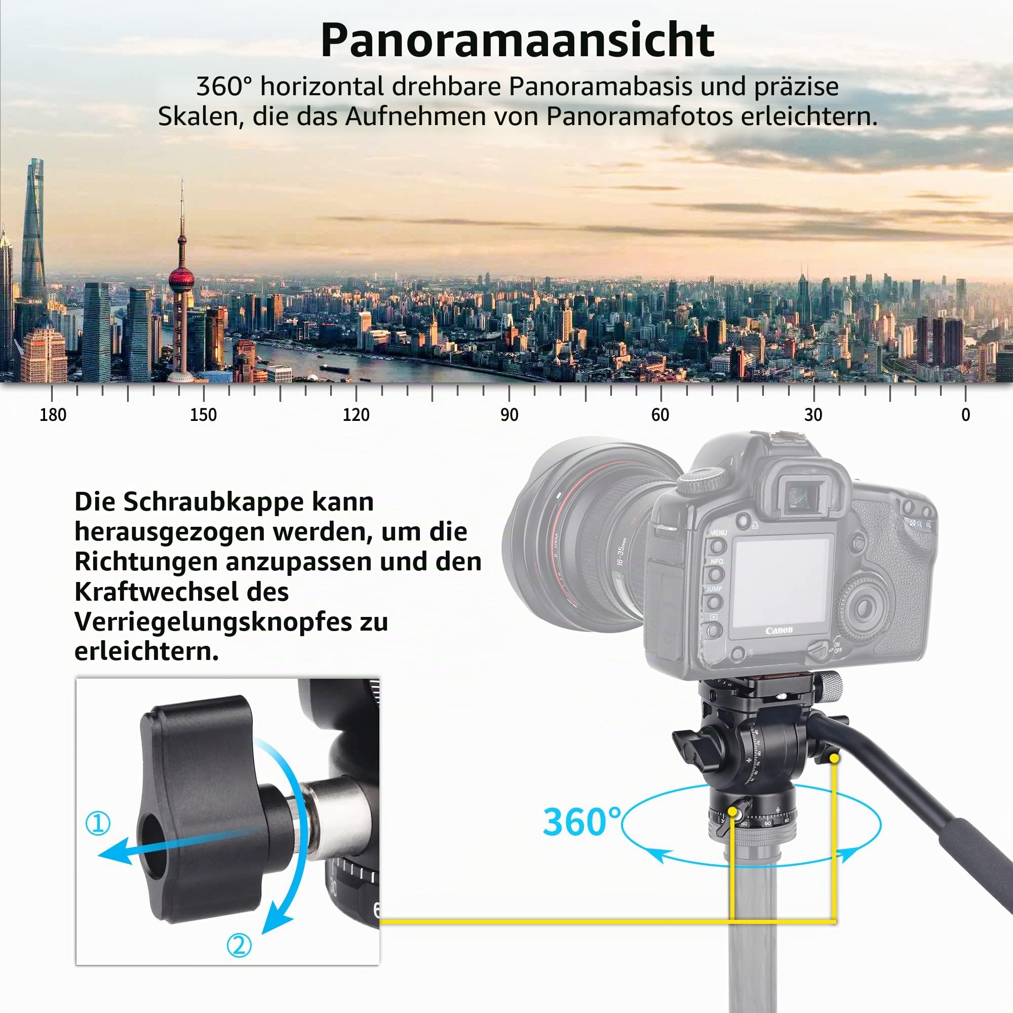 INNOREL F10 Stativ-Flüssigkeitskopf, neigbar, Metall, Kamera, Video-Stativkopf mit 2 Arca Swiss Schnellwechselplatten, Griff, magischer Arm und Telefonclip, belastbar bis zu 4kg