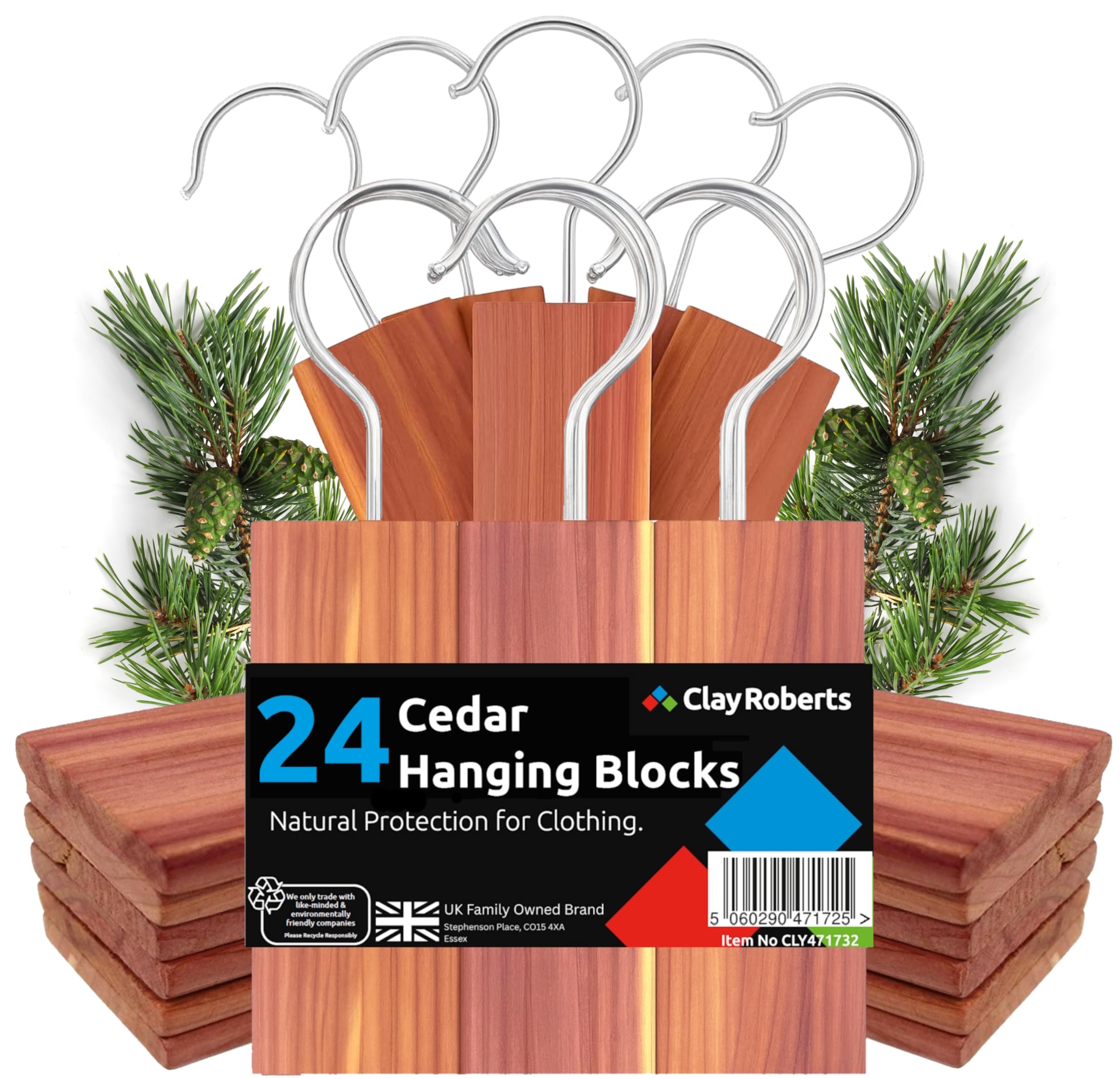 100% Natural Cedarwood Blocks for Wardrobe & Drawer – Chemical-Free Clothes Moth Repellent & Freshener, Pack of 24 Hanging Blocks – Wardrobe Storage Protection