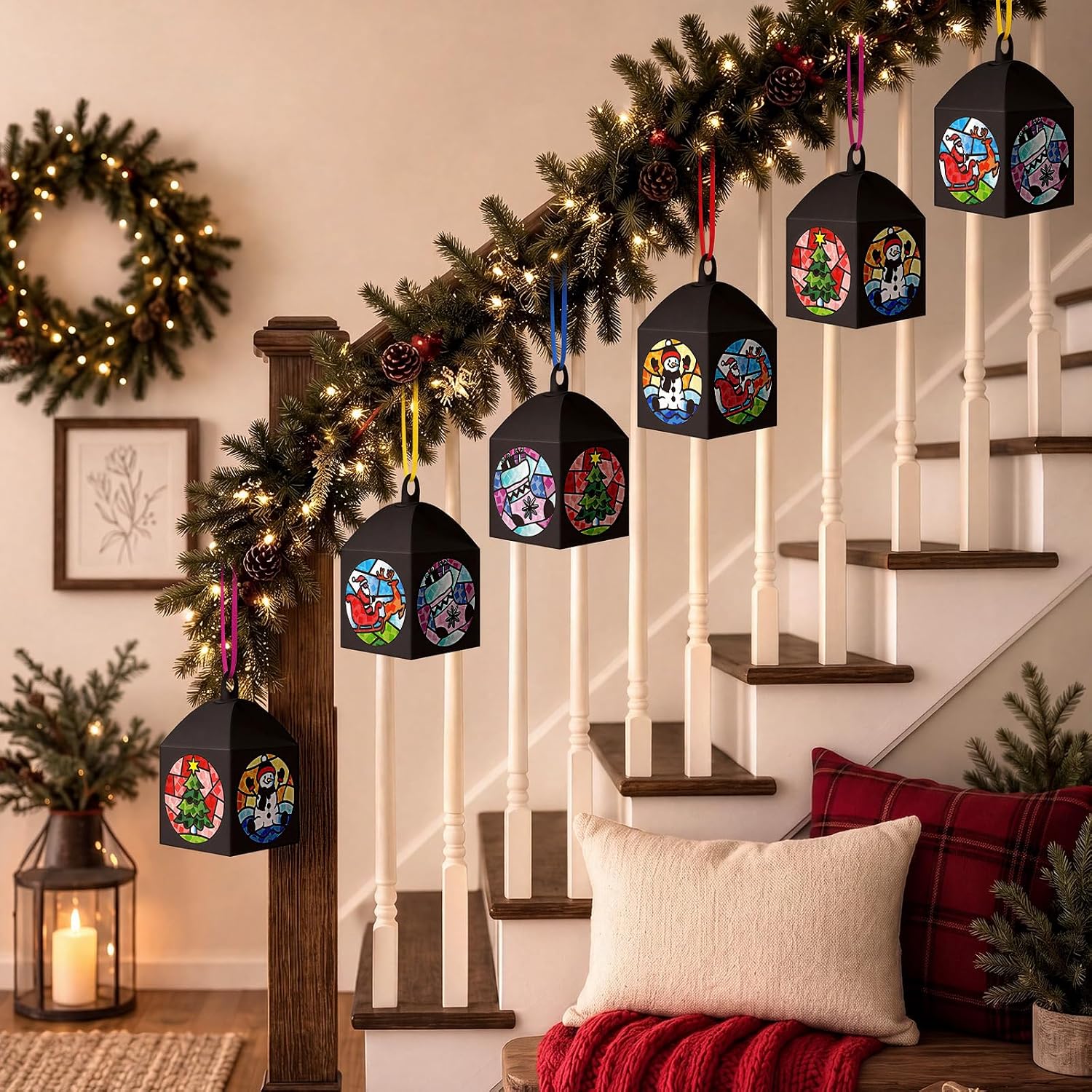 Maitys 16 Sets Christmas Snowman Paper Lantern Suncatcher Craft Kits