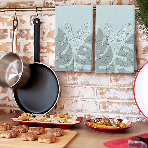Miniatura 4 de Toallas de cocina modernas con flores y hojas absorbentes, toalla de cocina suave, color azul, gris, reutilizable, lavable, paño de limpieza para