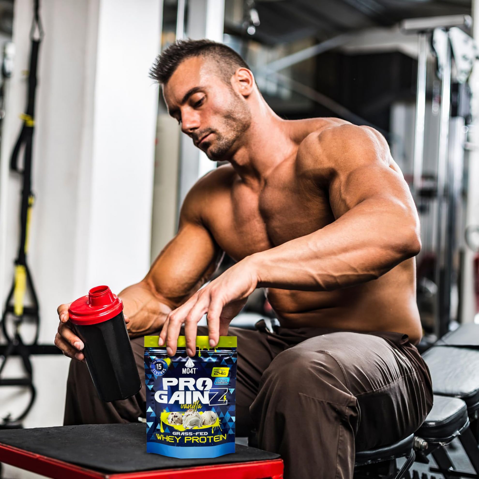 MOMOF4TRANSFORM MO4T ProGainz - Grass-Fed Whey Protein Concentrate Powder - Whey Concentrate with Digestive Enzymes - 24g of Whey Concentrate Protein per Serving- Proteina para ganar masa Muscular