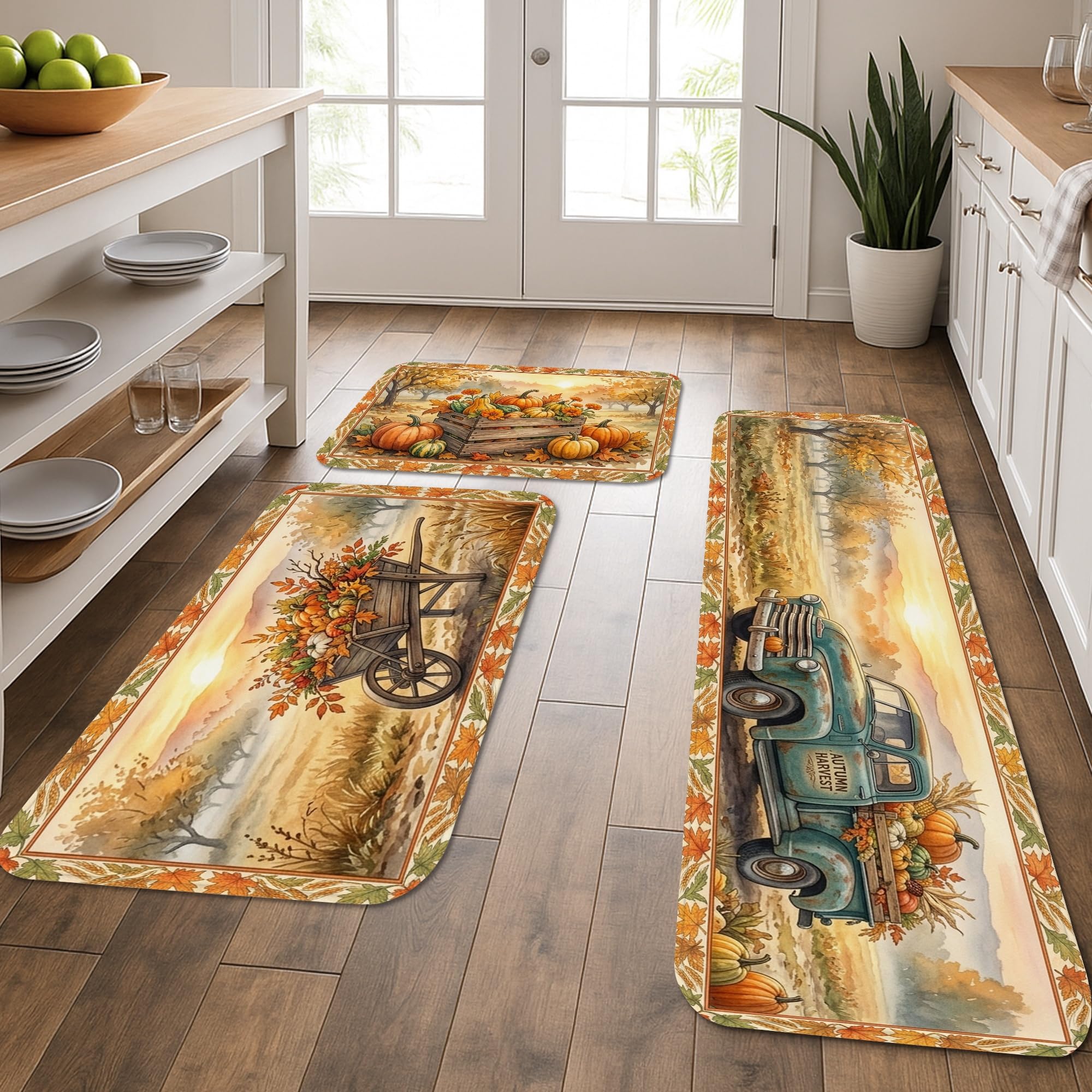 Tapis de cuisine rustique lot de 3 citrouilles oranges lavables