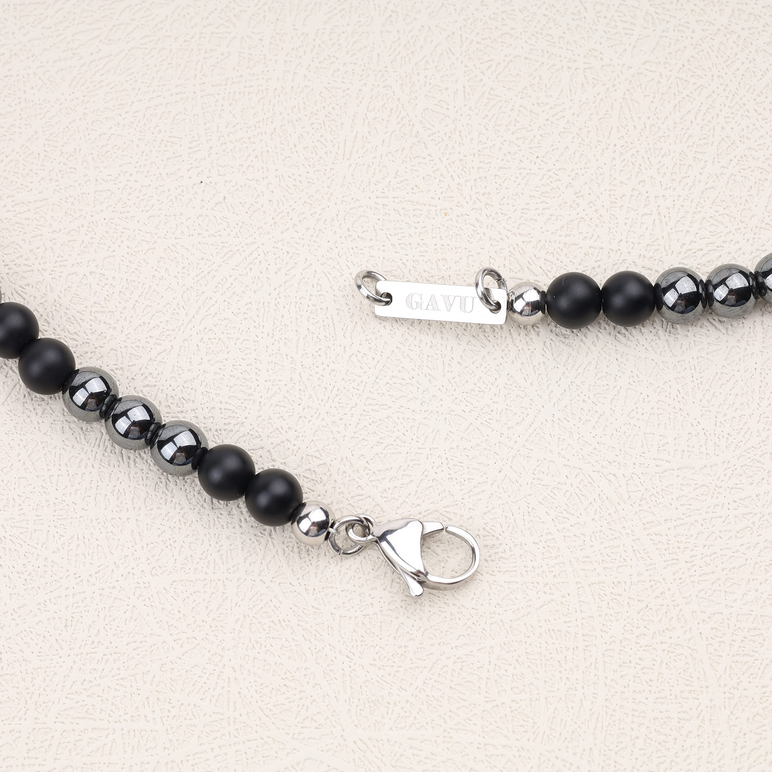 GAVU Collana da Uomo di Pietre Naturali e Cristalli, Collana di Perline di Ematite e Pietre Dure da Uomo