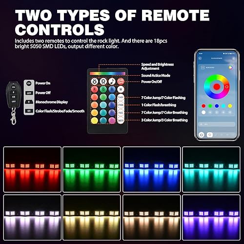 Miniatura 4 de Nilight 8 luces LED RGB neón bajo el auto, gran angular, brillo interno, multicolor, control remoto y aplicación, dual, multimodo, base para