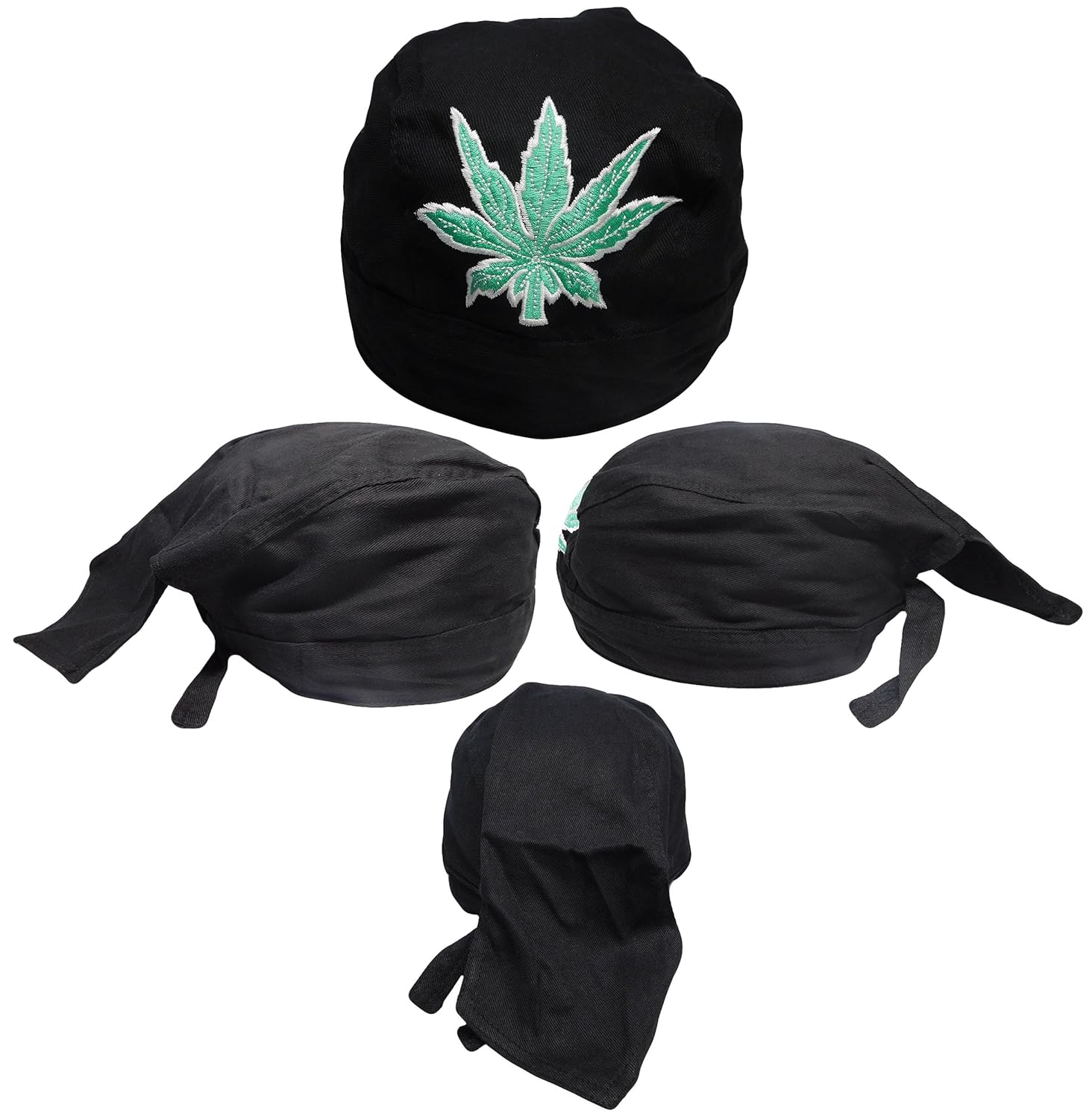 Marijuana Weed Pot Leaf Black Embroidered Doo Rag Skull Cap