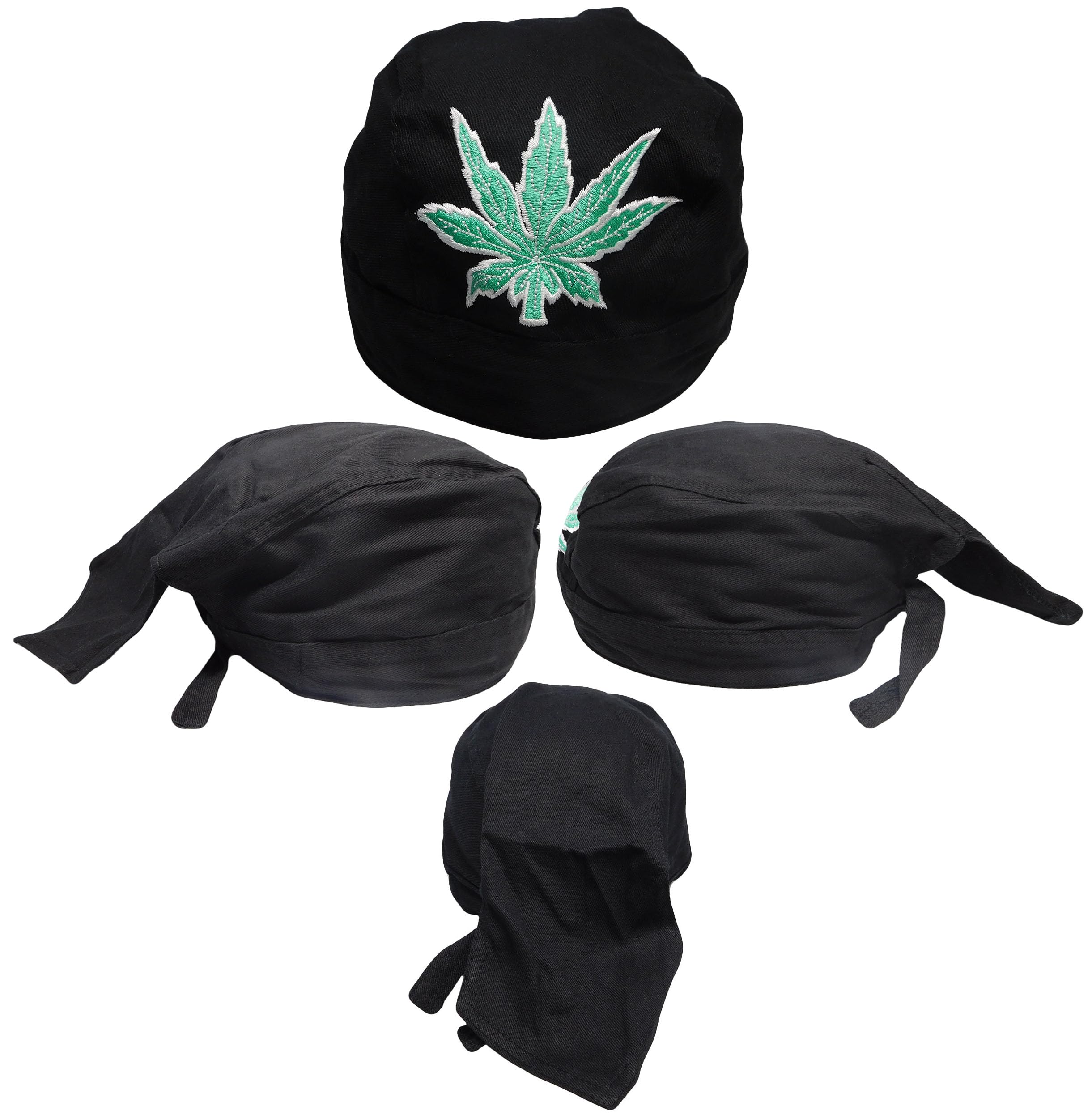 Marijuana Weed Pot Leaf Black Embroidered Doo Rag Skull Cap