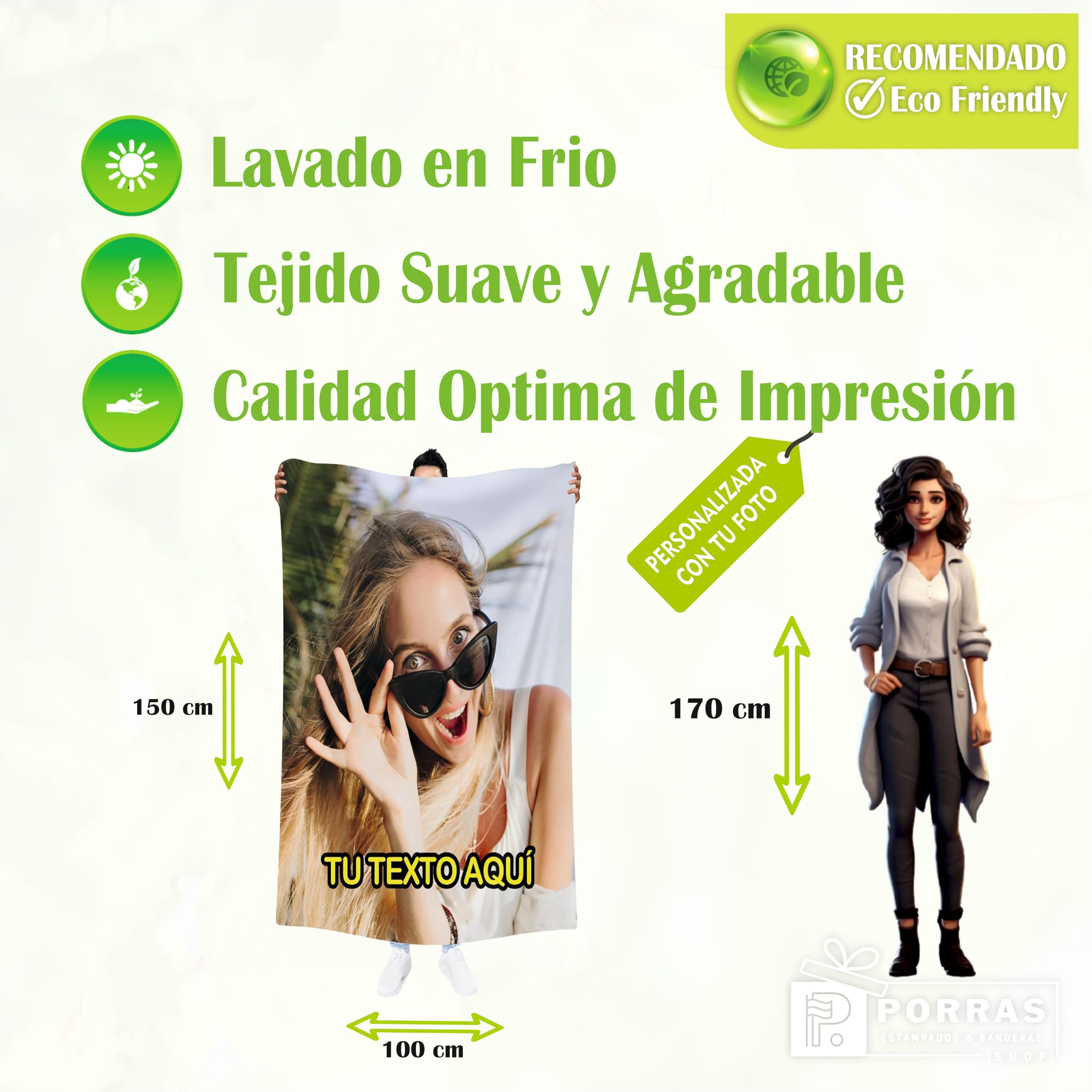 Pla Pla Pla Toalla Playa Personalizada con tu Foto y Texto│Regalo Nevera y Gafas de Sol│Toalla Piscina, Toalla baño con Imagen y Texto.