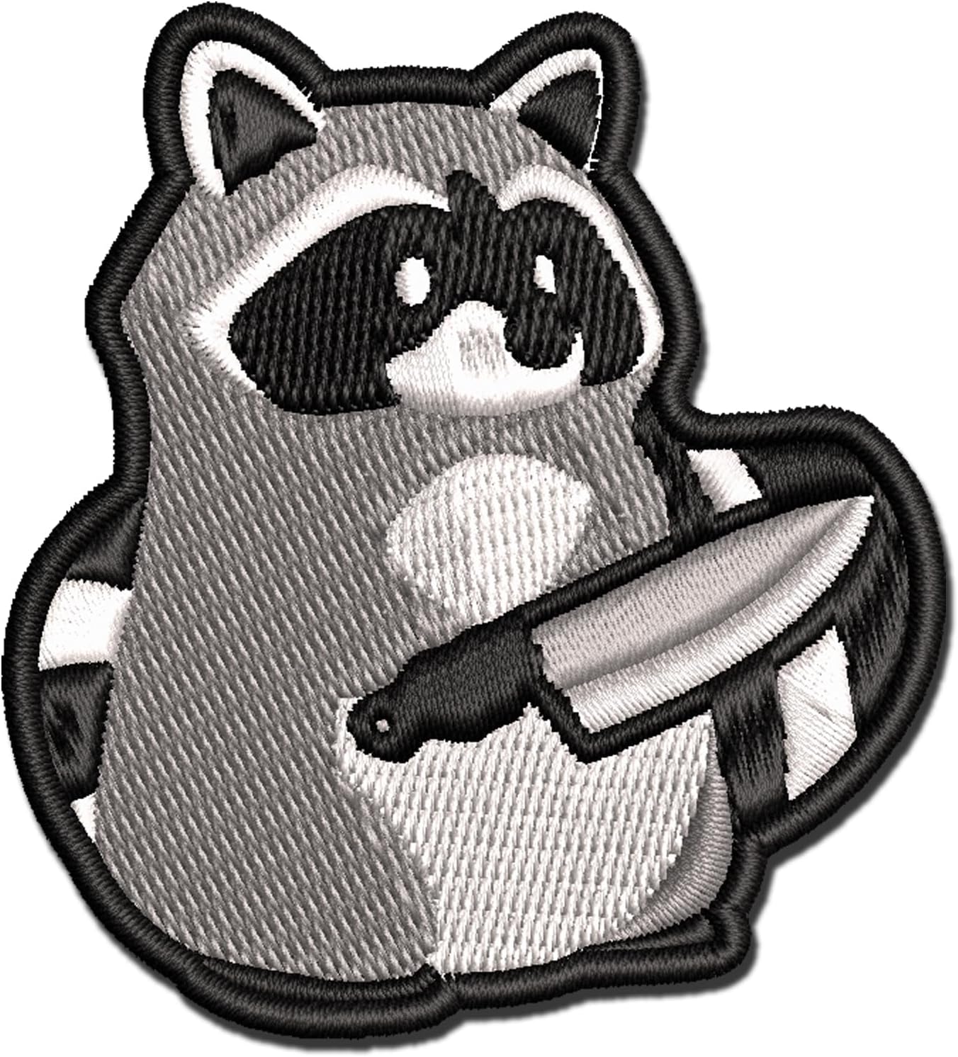 Raccoon Robber with Kitchen Knife Multi-Color Embroidered Iron-On Patch Applique - Large 3.5 Inch