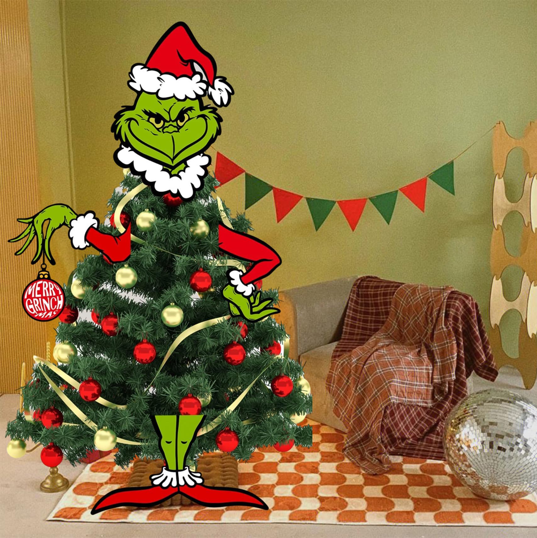 Large Christmas Decor for Christmas Tree, Whoville Christmas Tree Topper, Christmas Decorations for Christmas Tree Xmas Party Supplies (Head+Hand+Leg)