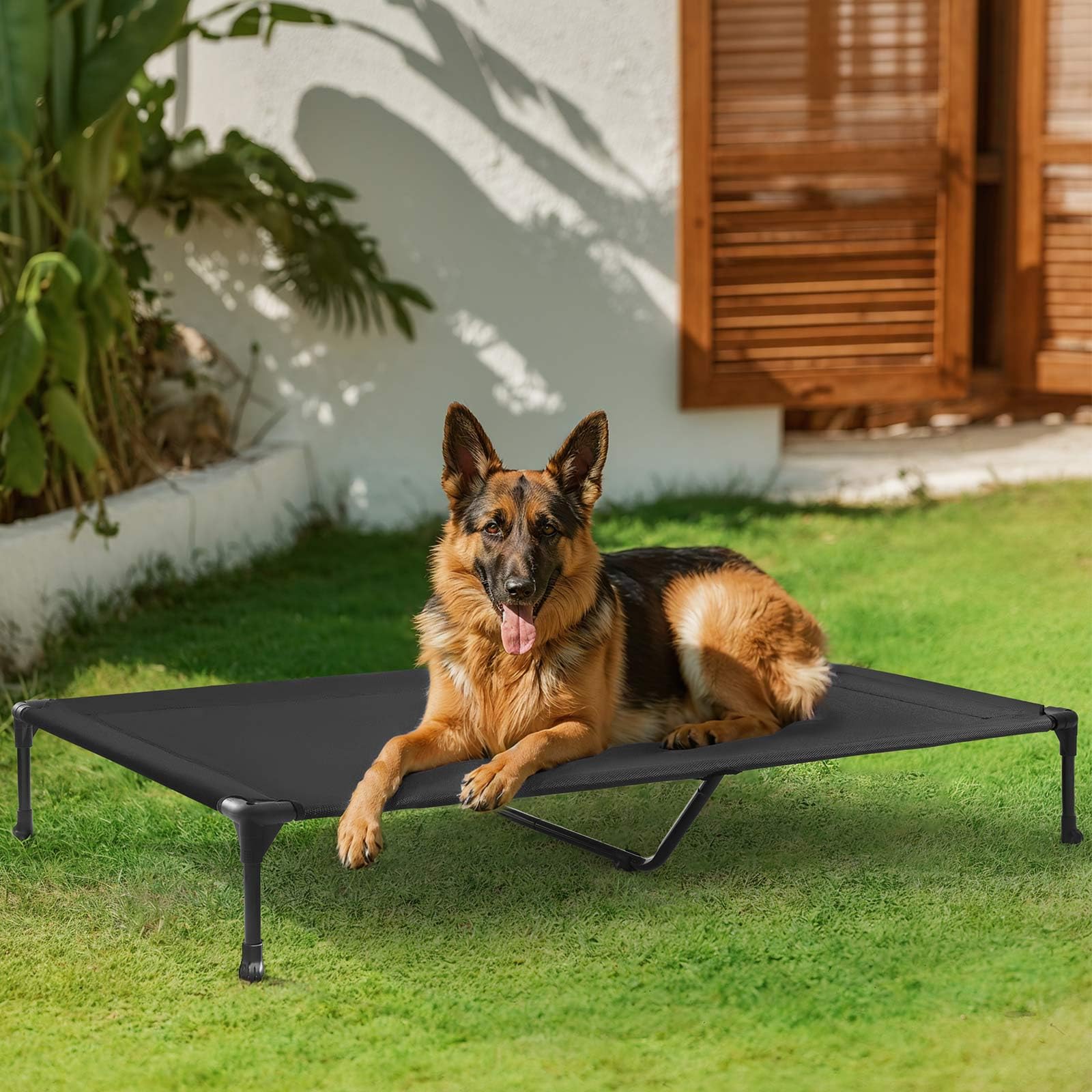 Veehoo Lit pour Chien - Lit Surélevé et Aéré pour Animal de Domestique, Tissu Textilene Rafraîchissant, XL, Noir
