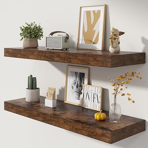 Miniatura 29 de Estantes flotantes de 12 pulgadas de profundidad, juego de 2 estantes flotantes marrones de 16 pulgadas, estantes rústicos de 16 pulgadas de ancho x