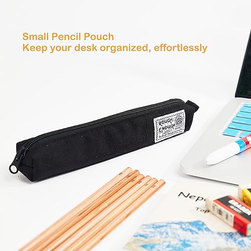 Miniatura 7 de Rough Enough - Estuche delgado pequeño para lápices, para niñas, niños, adultos, escuela, oficina, suministros de papelería con cordura negra de
