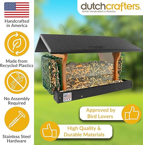 Miniatura 3 de Comedero grande de plástico para pájaros con dos jaulas de sebo comedero para pájaros al aire libre para comida de pájaros, semillas de aves