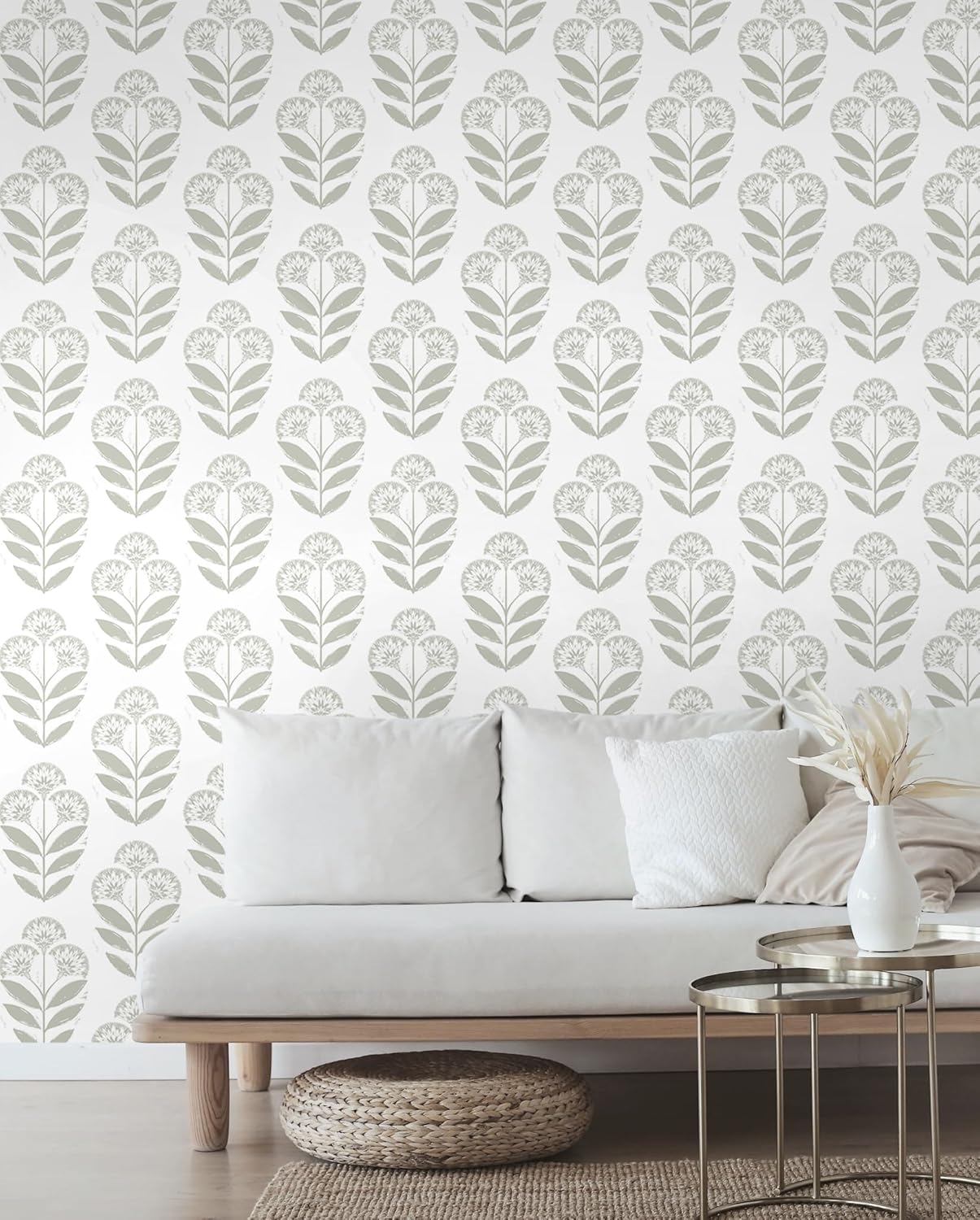 Yasinet Floral Peel and Stick Wallpaper Boho Floral Wallpaper White Vintage Farmhouse Contact Paper Beige Waterproof Self Adhesive Removable Wall Paper for Bedroom Bathroom Cabinet Viny 17.3" x 394"