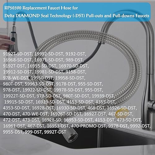 Miniatura 5 de RP50390 Reemplazo de manguera de grifo de cocina compatible con grifos Delta DST, manguera de rociado de grifo desplegable para reemplazar a RP50390