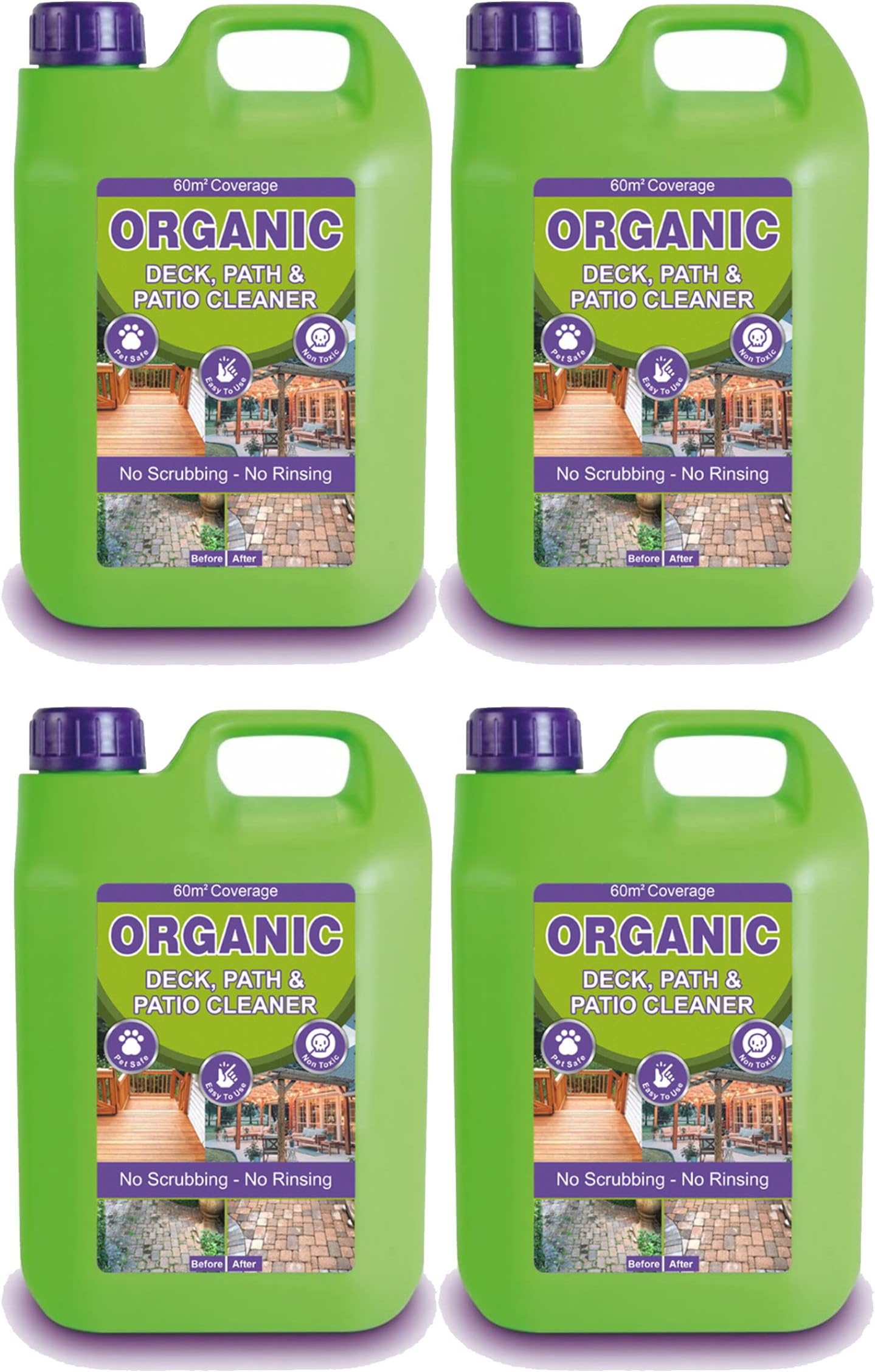 Organic Deck, Path and Patio Cleaner- Driveway Cleaner, Stone Cleaner & Concrete Cleaner - Spray and Leave – 2.5 L (Pack of 4)