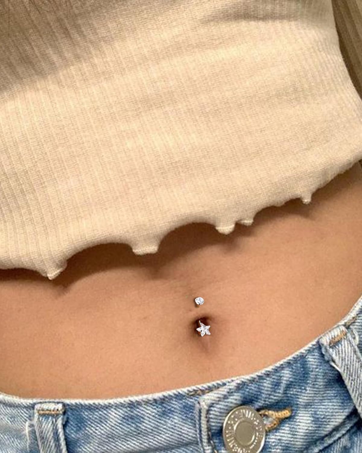 Minimalist Star G23 Solid Titanium Belly Button Rings - 14G Internally Threaded Navel Rings for Women - Clear CZ Belly Piercing Jewelry - Image 2