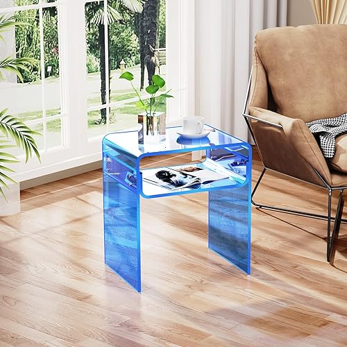 Miniatura 85 de Mesa auxiliar de acrílico transparente de 2 niveles para sala de estar, dormitorio, decoración del hogar (amarillo) Negro -,Azul,Claro,Transparente