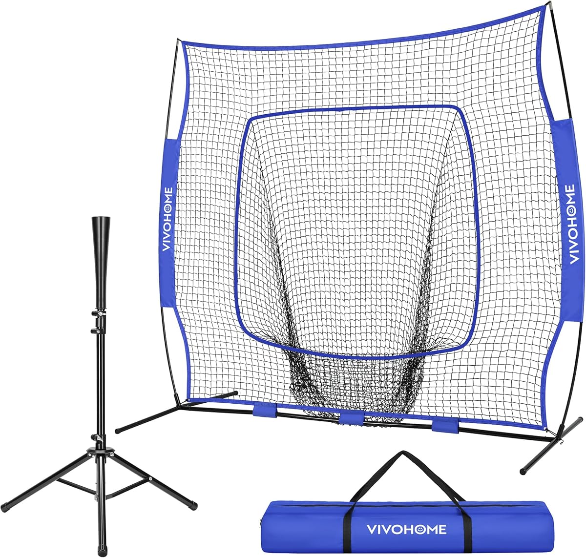 VIVOHOME Baseball Softball Batting Net - 7x7 Ft Baseball Backstop, Softball Practice Net for Hitting, Pitching, Throwing with Batting Tee and Carry Bag