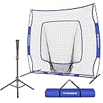 VIVOHOME Baseball Softball Batting Net - 7x7 Ft Baseball Backstop, Softball Practice Net for Hitting, Pitching, Throwing with Batting Tee and Carry Bag, Blue