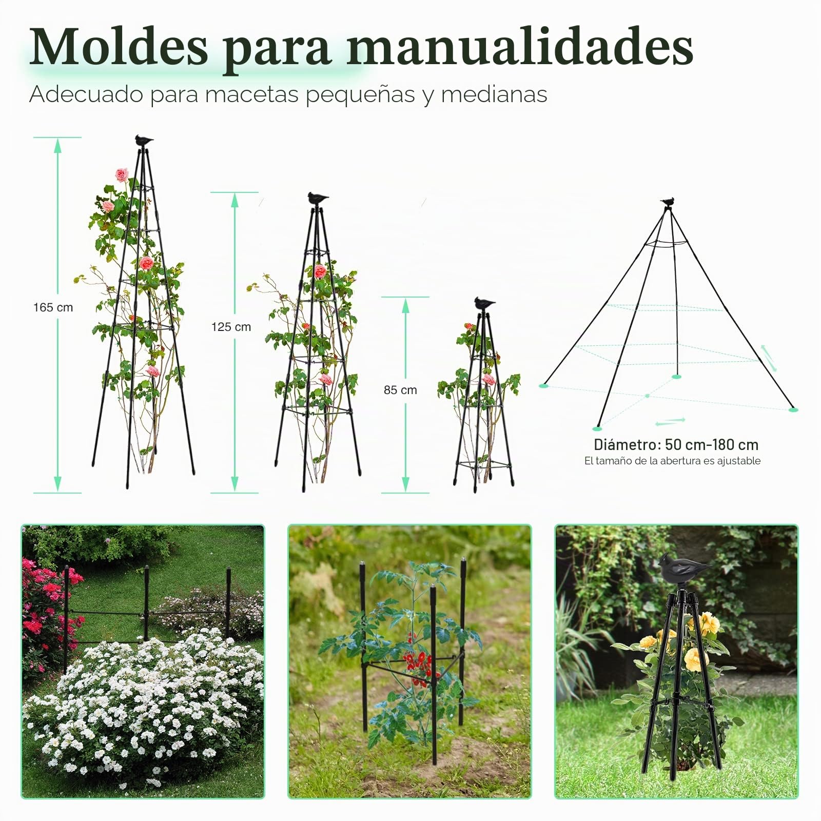1,65 m Rankobelisk Enrejado de Enrejado de Metal Revestido para jardín con Rosas para Plantas trepadoras, Ayuda para Escalar, Globo, Rosas y Flores, Enrejado de Tomate, jaulas de Tomate (1,65 m)