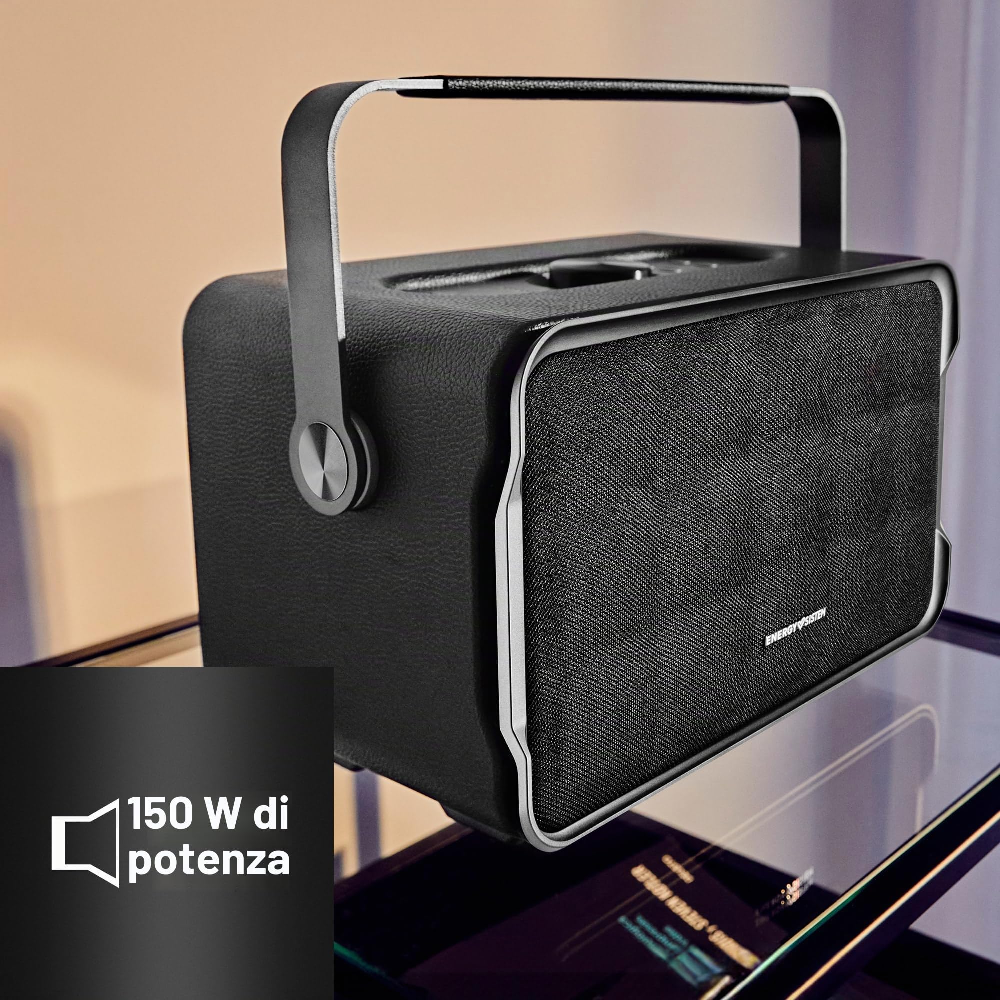 Energy Sistem Classy Altoparlante Bluetooth 150W Cassa Portatile Wireless Speaker Stereo Extra Bass Lettore Woofer Tweeter Radiatore Passivo Maniglia Pieghevole Batteria 10 Ore Design Retro Nero