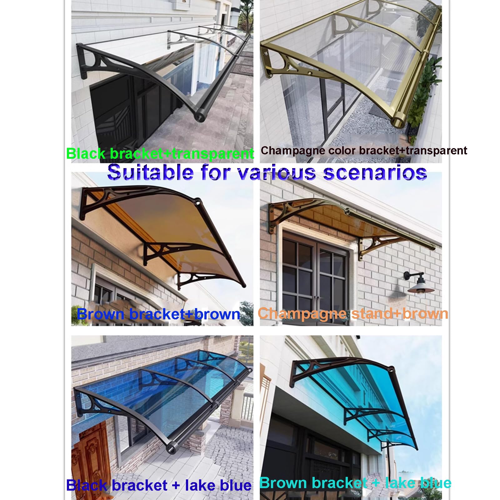 Veranda-Markise für den Außenbereich, mit großer Dachrinne, transparente Polycarbonat-Platte für Dach, Terrasse, Fenster, leise ausziehbar, 