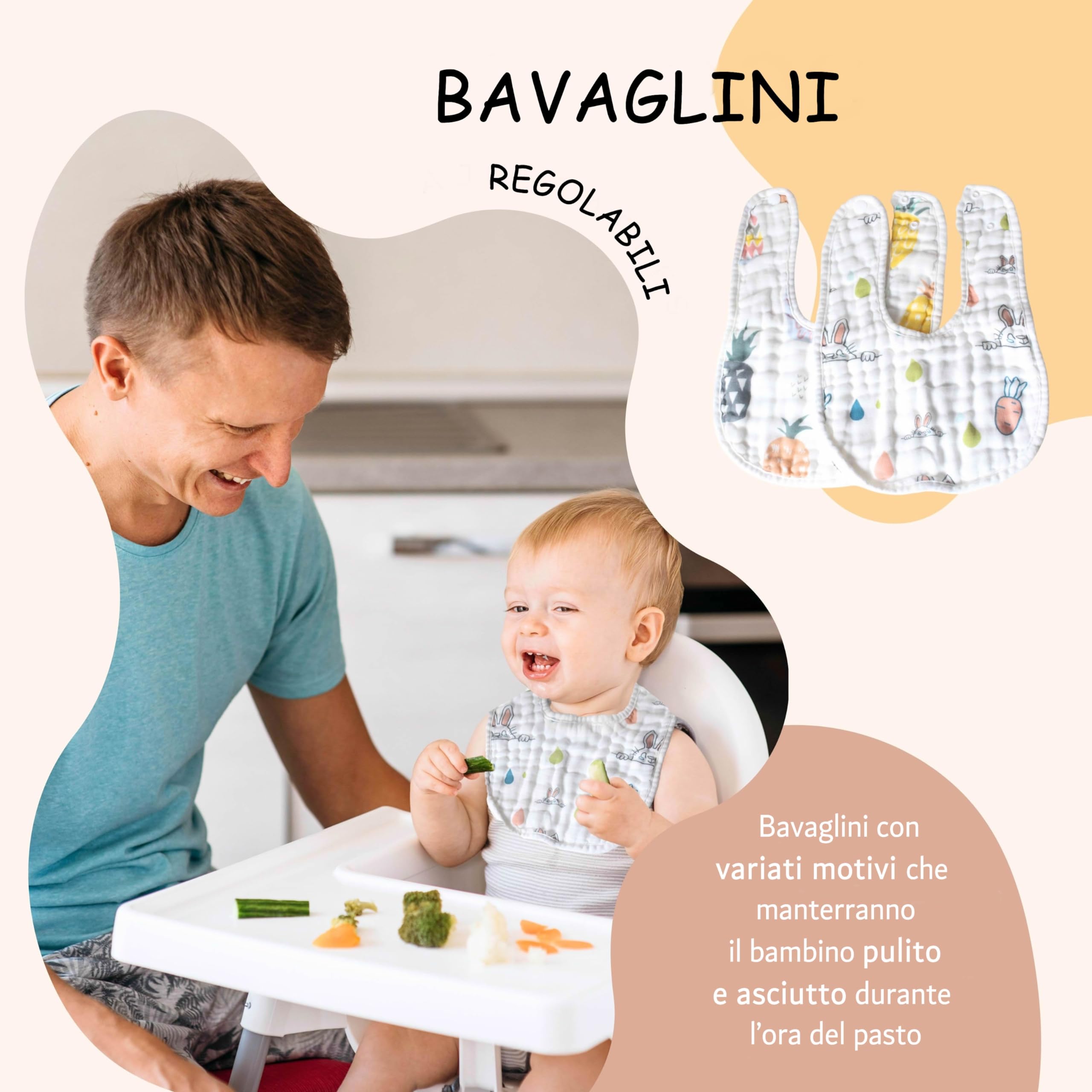 Set Regalo Neonato | Corredino Nascita Unisex | Copertina Mussola Bambù 120x120 cm, Asciugamano Cappuccio, 2 Bavaglini, Sonaglino e Biglietto | Baby Shower Maschio Femmina