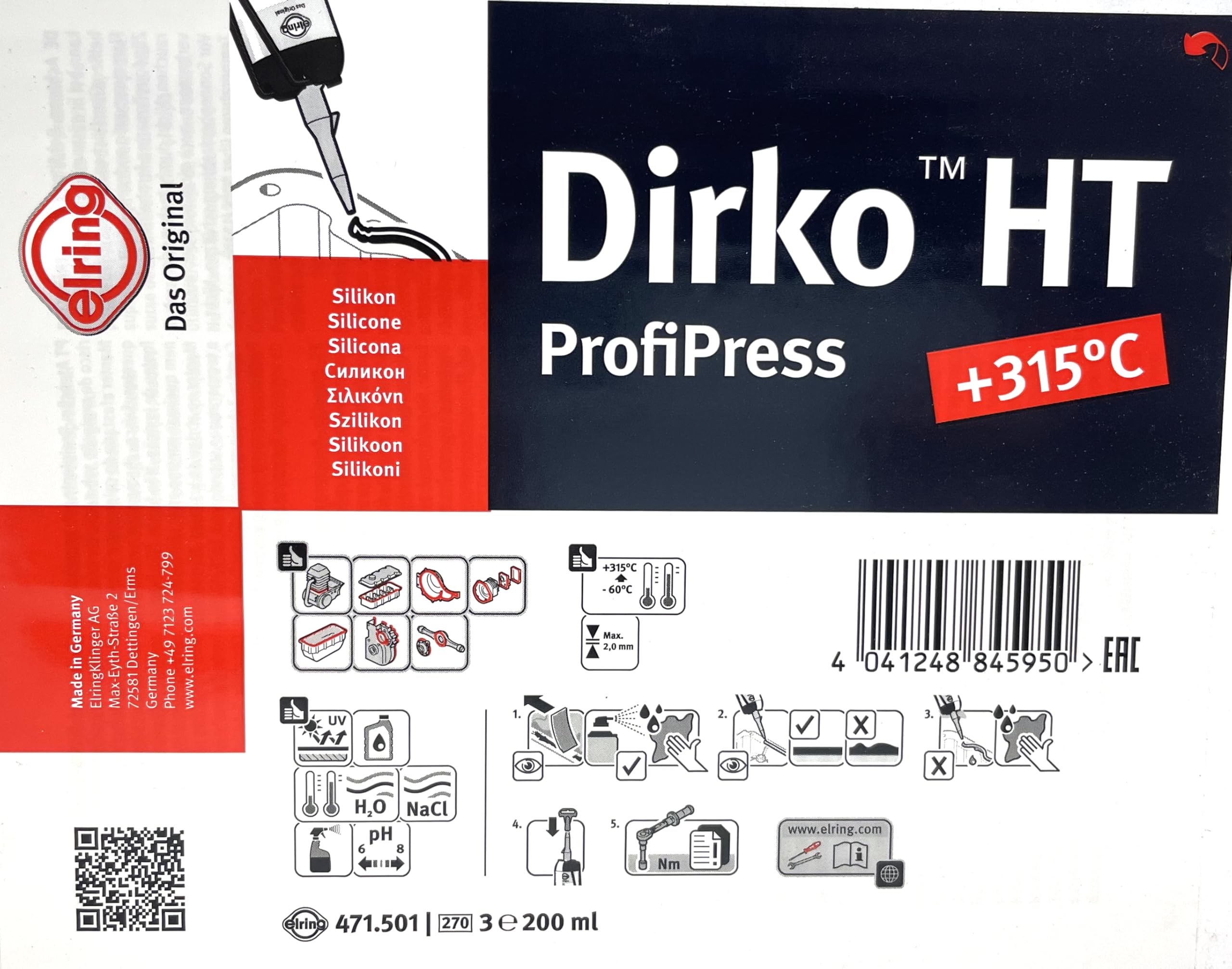 Dichtmasse DIRKO HT ProfiPress SCHWARZ 200ml 471.501 von ELRING