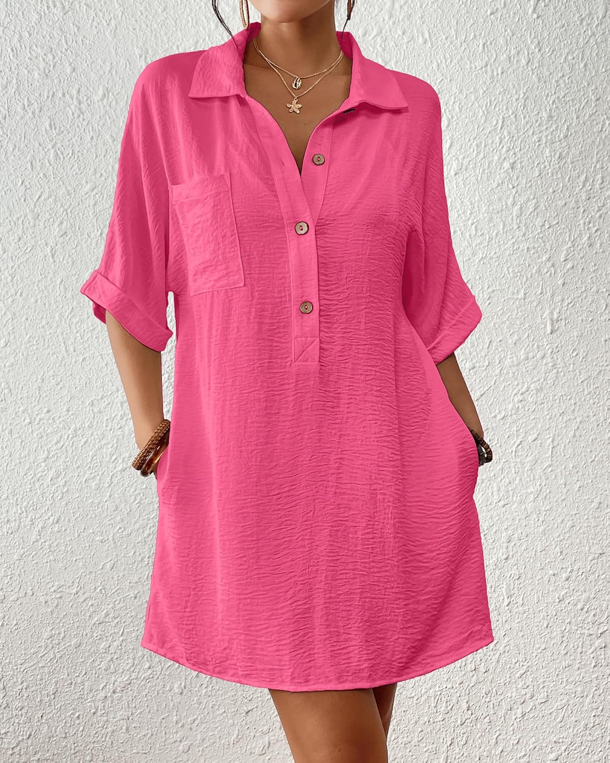 Bsubseach Cover Ups for Swimwear Women Short Sleeve Beach Swimsuit Coverup Loose Shirt Dress 2026 Vacation Outfits - Image 2