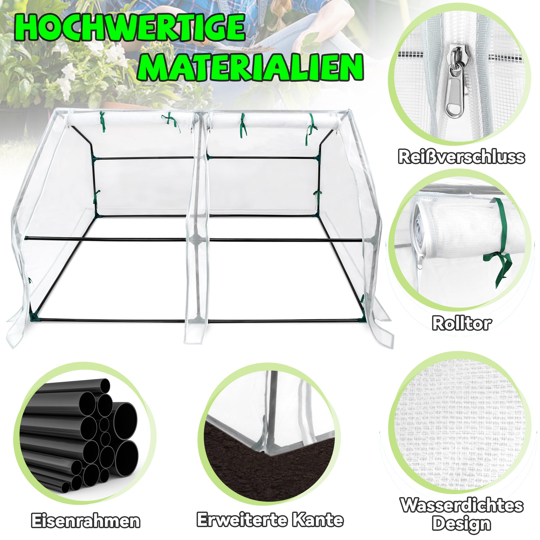 Froadp Invernadero pequeño para tomates de fibra de vidrio y estructura de hierro, 180 x 90 x 90 cm, con 2 puertas enrollables, para jardín, balcón, terraza, patio