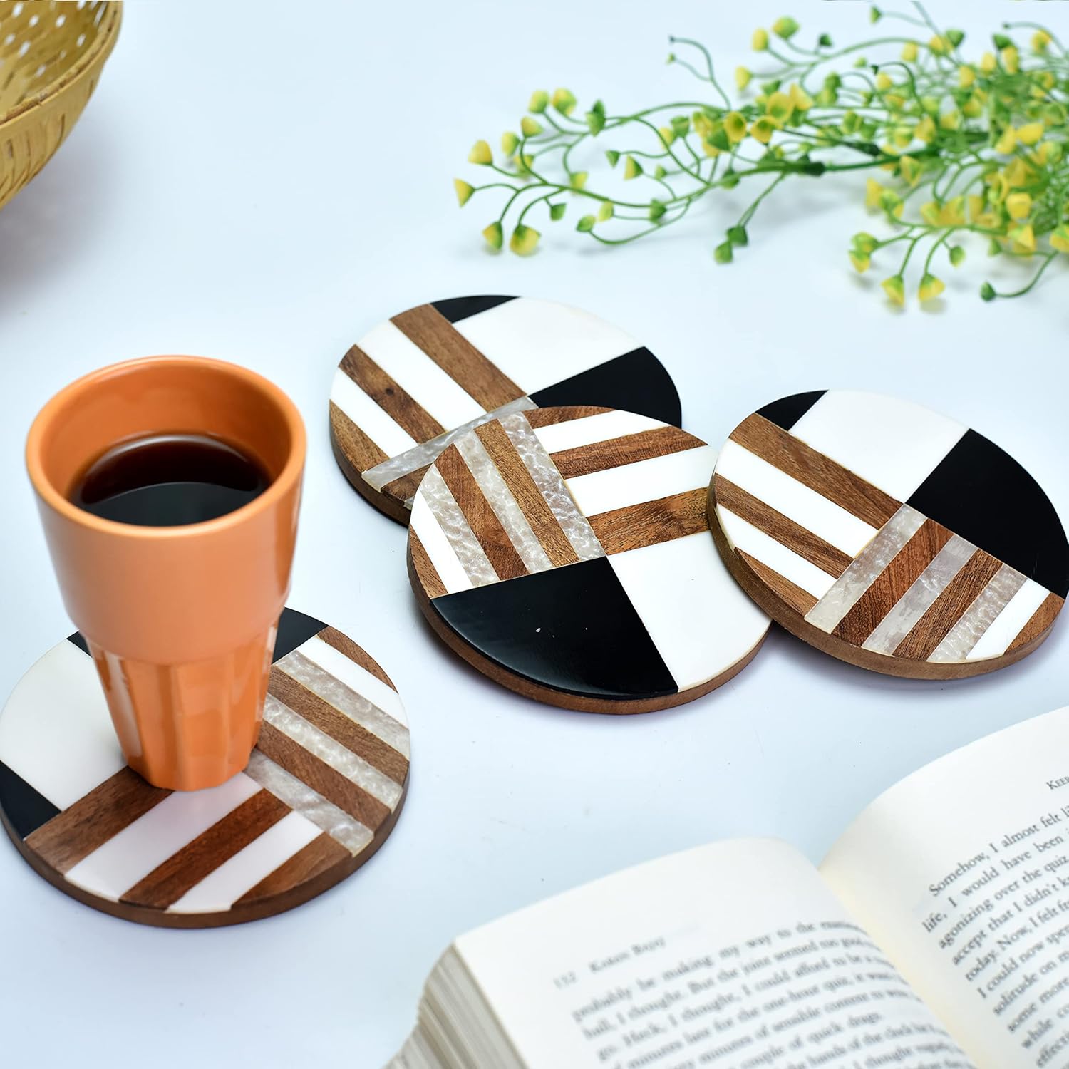 Indian Shelf 4 Piece Multicolor Wooden Coaster Set | Farmhouse Pallet Drink Mats | Cute Coffee Table Coasters | Handmade Wood Beverage Holders | Perfect Home & Housewarming Gifts