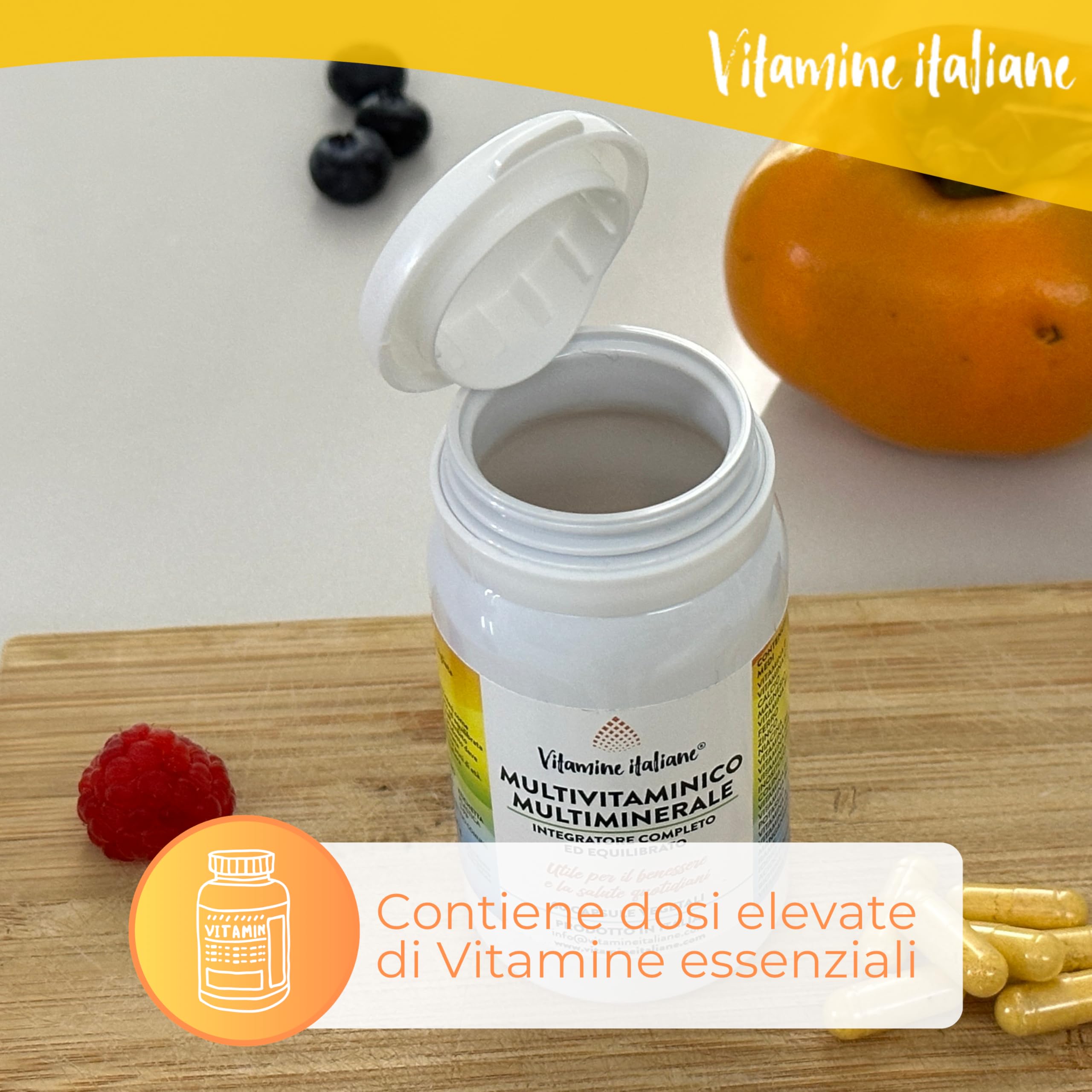Vitamine Italiane® - Integratore Multivitaminico Completo - a base di Vitamine A, B, C, D, E, H, Zinco, Ferro, Potassio e Acido Folico - Senza Additivi - Made in Italy (60 Capsule (Confesione da 3))