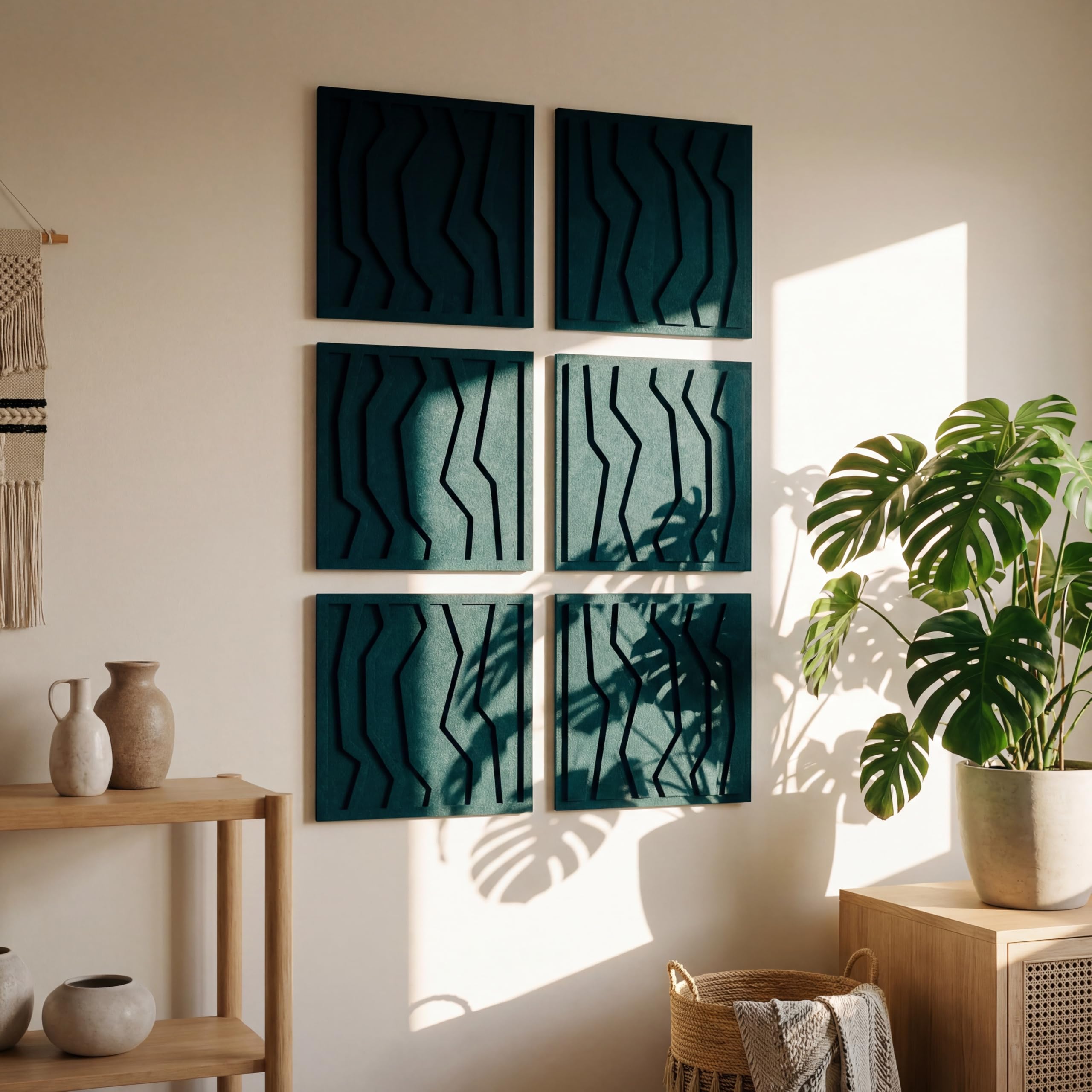 Pannelli acustici in feltro PET, set da 4 (totale 2 pezzi: 80 x 80), fonoassorbenti e decorativi, facile da parete con sistema a cunei (set da 4 pezzi, 40 x 40 cm, verde smeraldo)