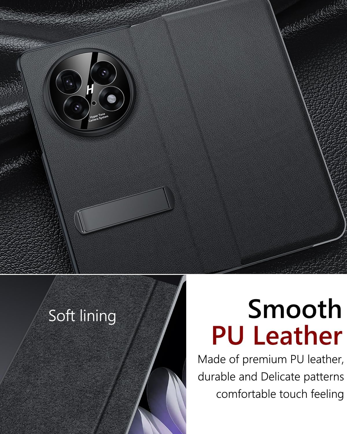 for Oppo Find N5 Case with Kickstand, Classic PU Leather Flip Cover with Camera Protector Magnetic Closure Hard PC Back Bumper Slim Leather Folio Flip Case for Oppo Find N5 Black