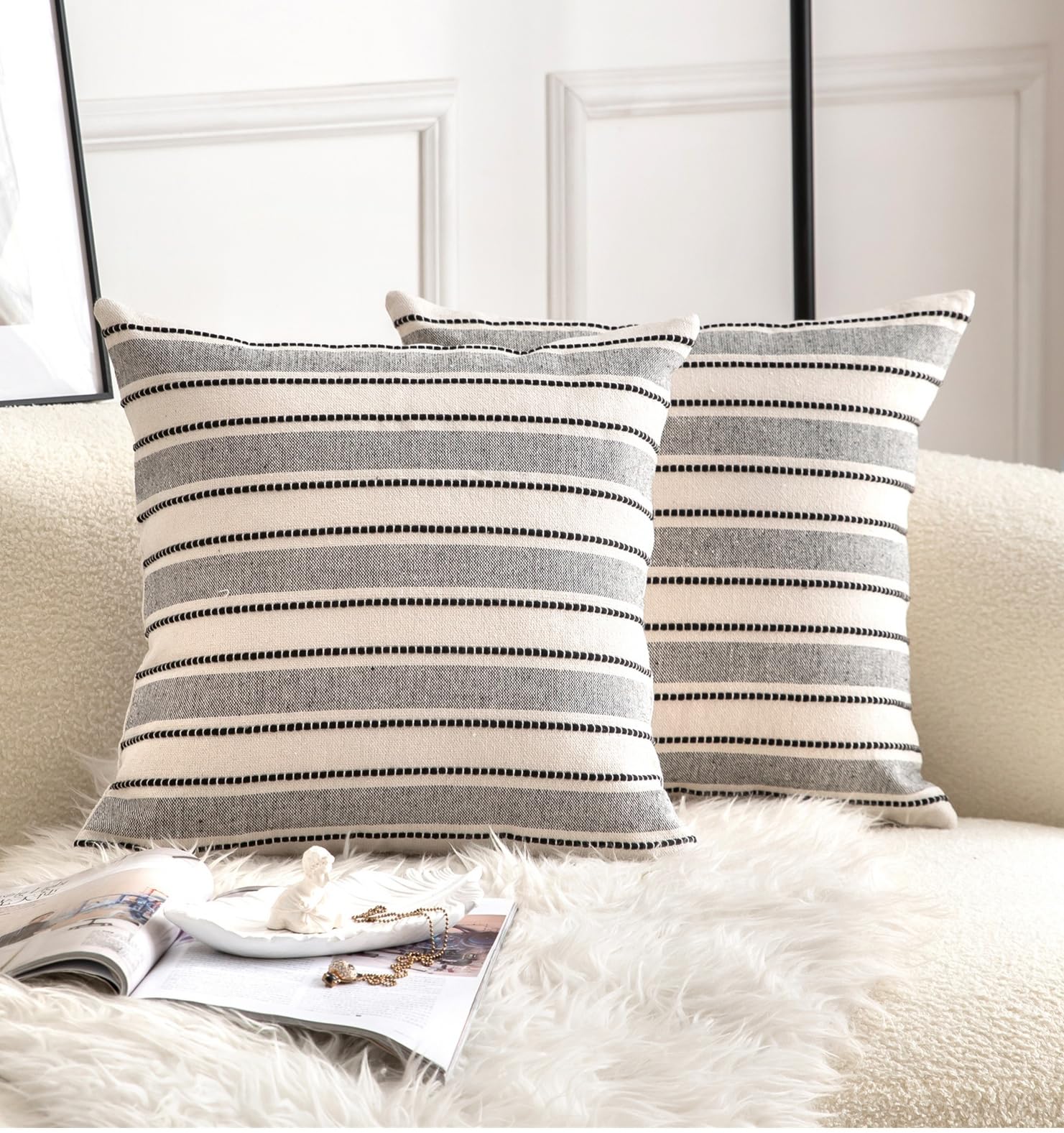 Cethom Decorative Boho Throw Pillow Covers, Farmhouse Textured Pillow Case, 18 x 18 Inch Set of 2, Chair Sofa Bedroom Living Room Home Decor Couch