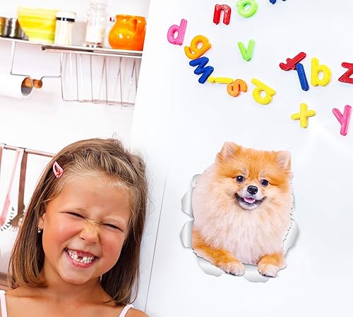 Miniatura 2 de Winston & Bear Calcomanías de pared de perro de Pomerania hinchada, paquete de 2, calcomanías 3D de Spitz alemán para paredes, automóviles, inodoro